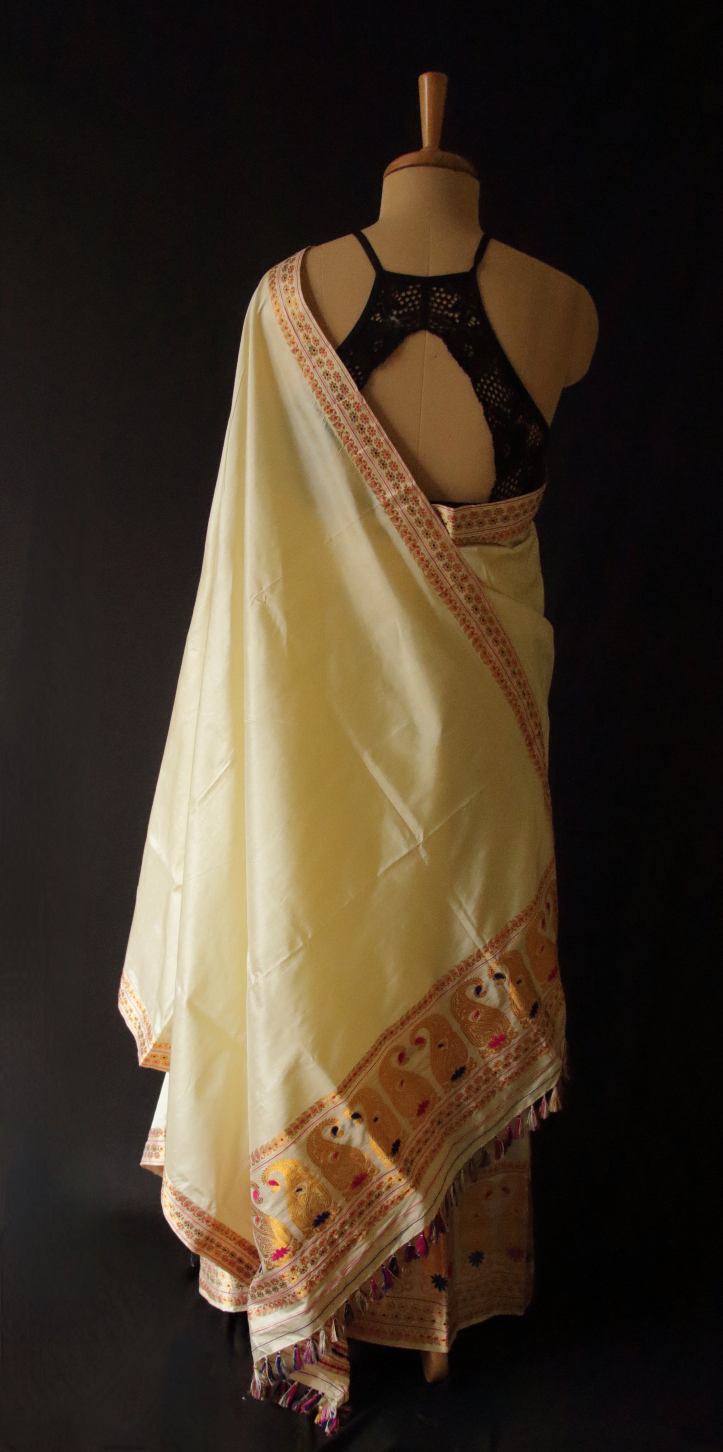 Cream Colour Pure Silk Mekhela Chador Set from Assam