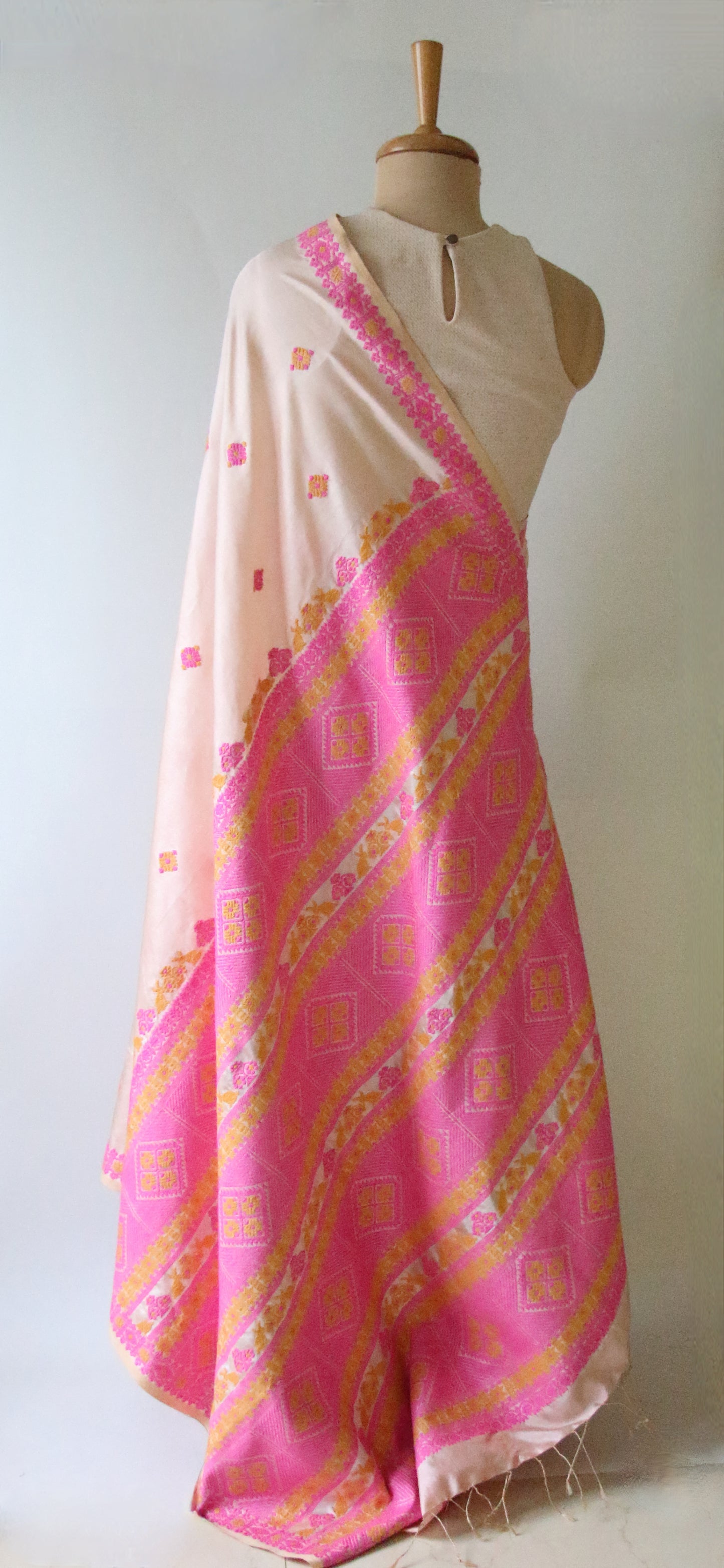 Soft Pink Peach  Colour Handloom Silk Saree from Assam