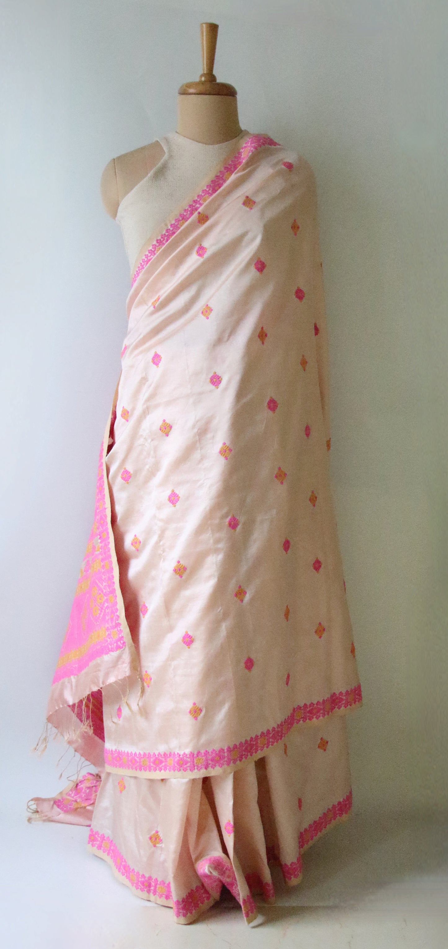 Soft Pink Peach  Colour Handloom Silk Saree from Assam