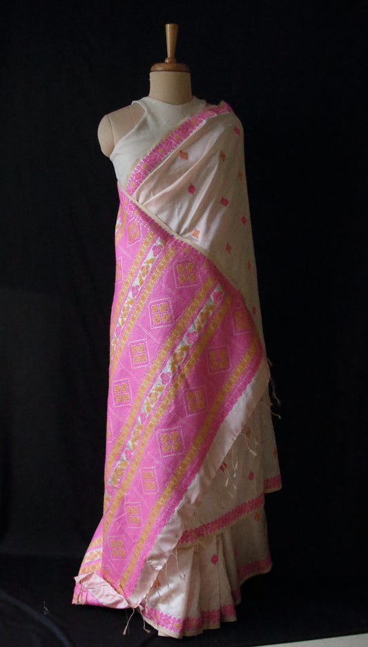 Soft Pink Peach  Colour Handloom Silk Saree from Assam