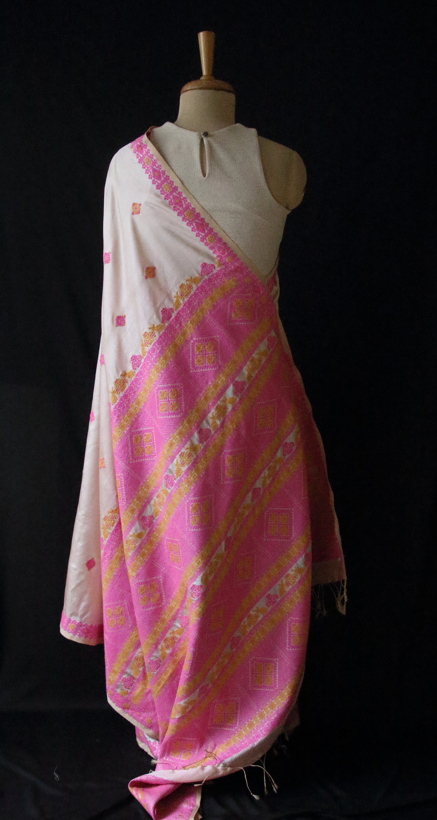 Soft Pink Peach  Colour Handloom Silk Saree from Assam