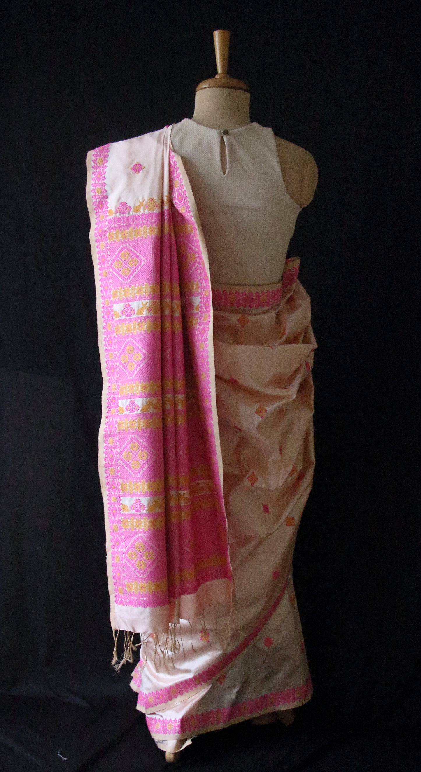 Soft Pink Peach  Colour Handloom Silk Saree from Assam