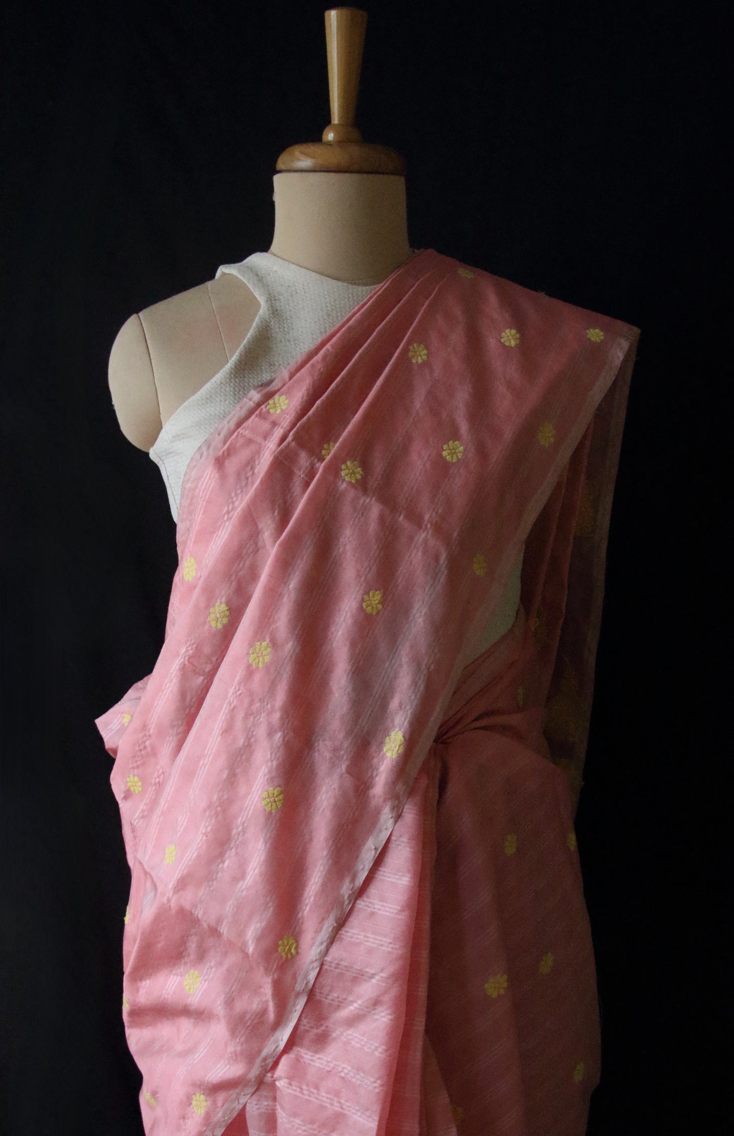 Pink Natural dyed Handloom Silk Saree with chequered effect from Assam