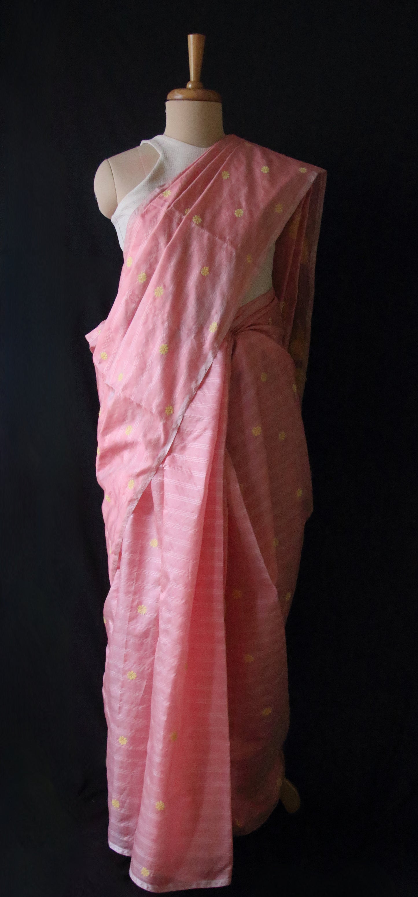 Pink Natural dyed Handloom Silk Saree with chequered effect from Assam