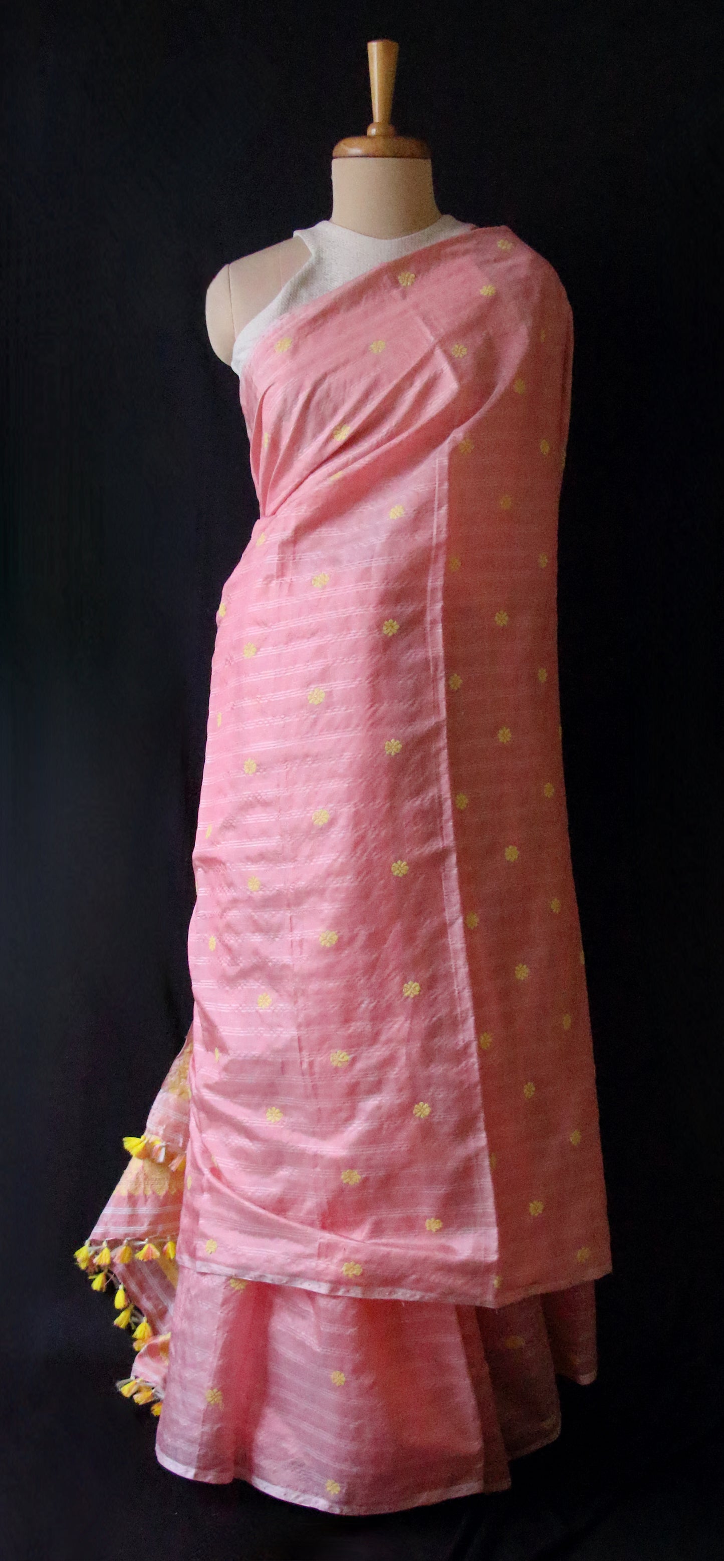 Pink Natural dyed Handloom Silk Saree with chequered effect from Assam