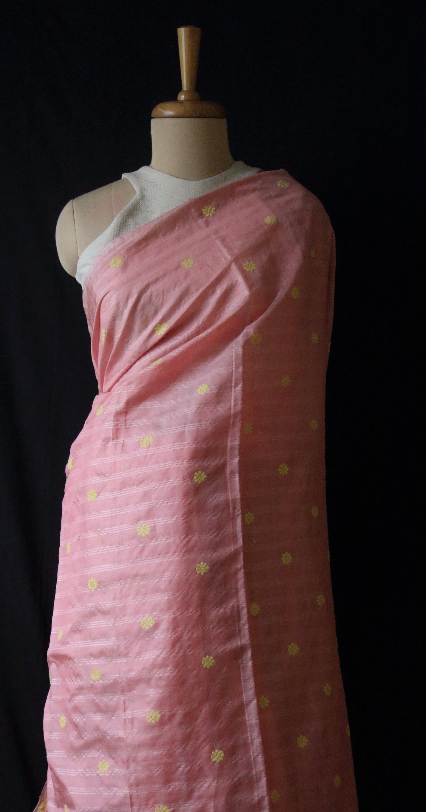 Pink Natural dyed Handloom Silk Saree with chequered effect from Assam
