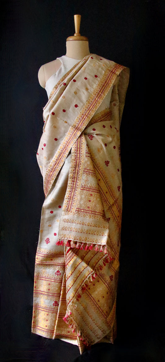 Tassar Silk Handloom Traditional Mekhla Chador Set from Assam