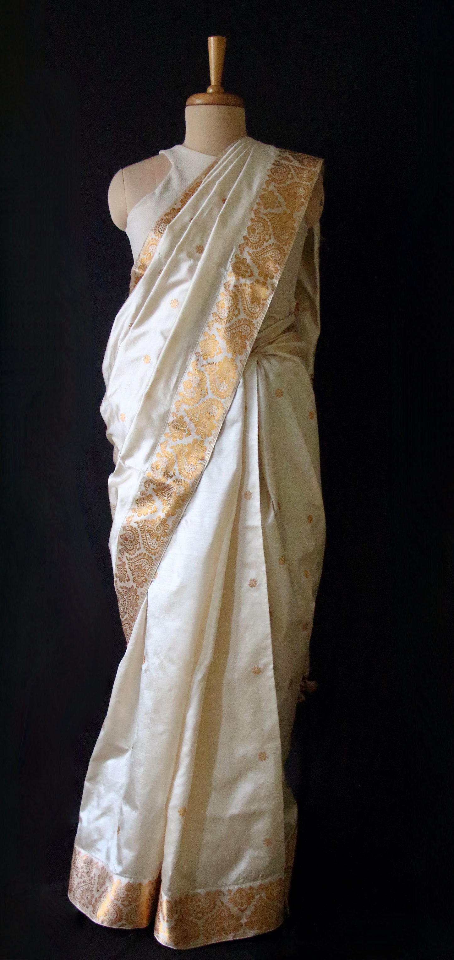Soft Beige  With Full Zari Work Handloom Silk Saree from Assam