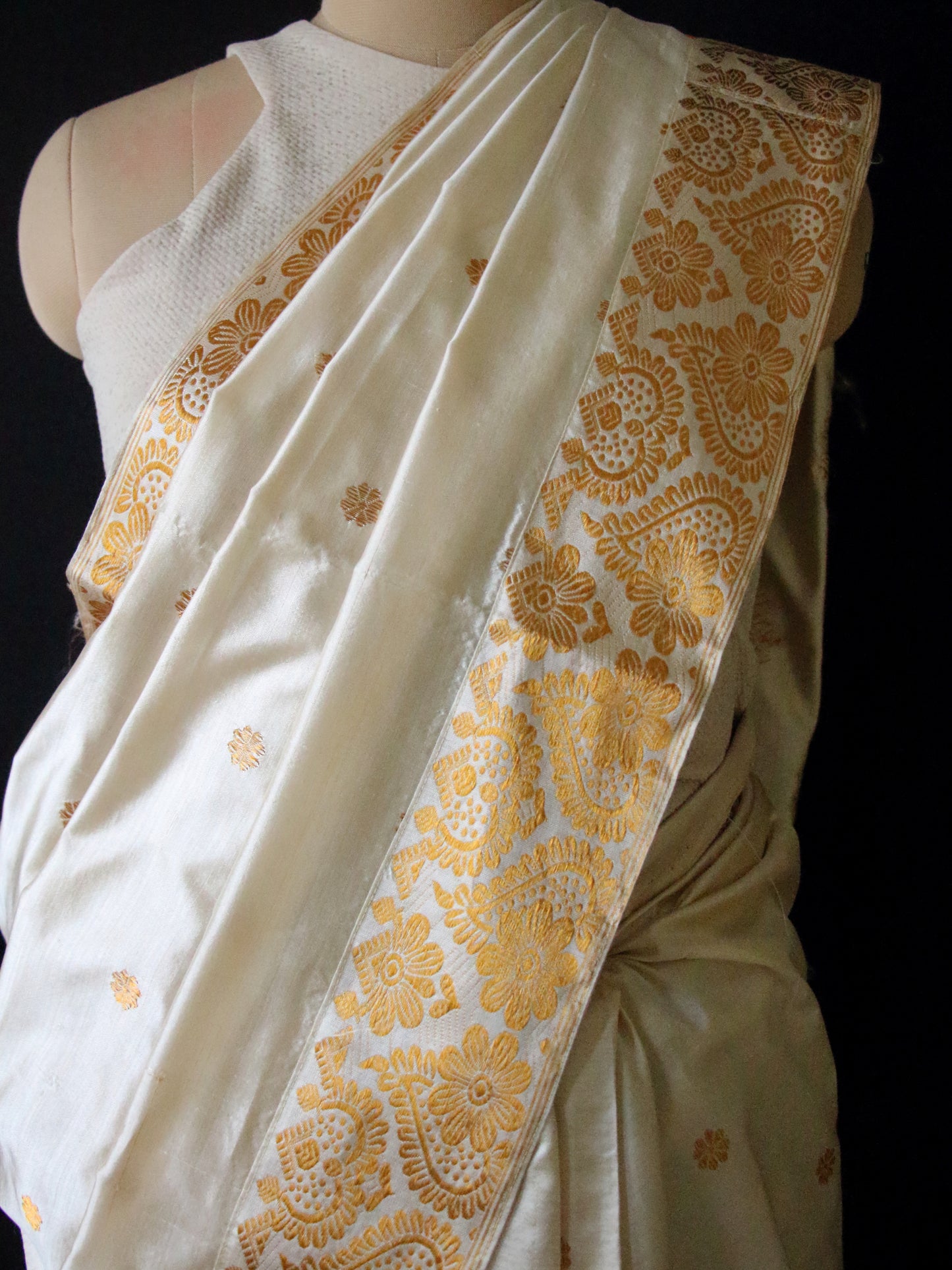 Soft Beige  With Full Zari Work Handloom Silk Saree from Assam