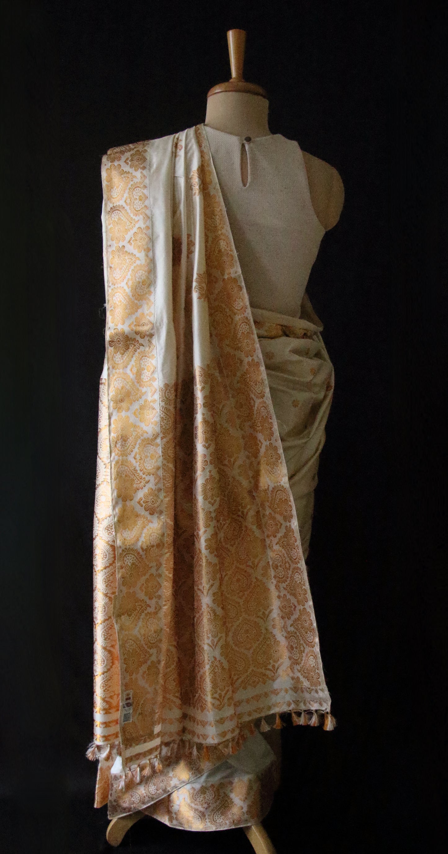 Soft Beige  With Full Zari Work Handloom Silk Saree from Assam