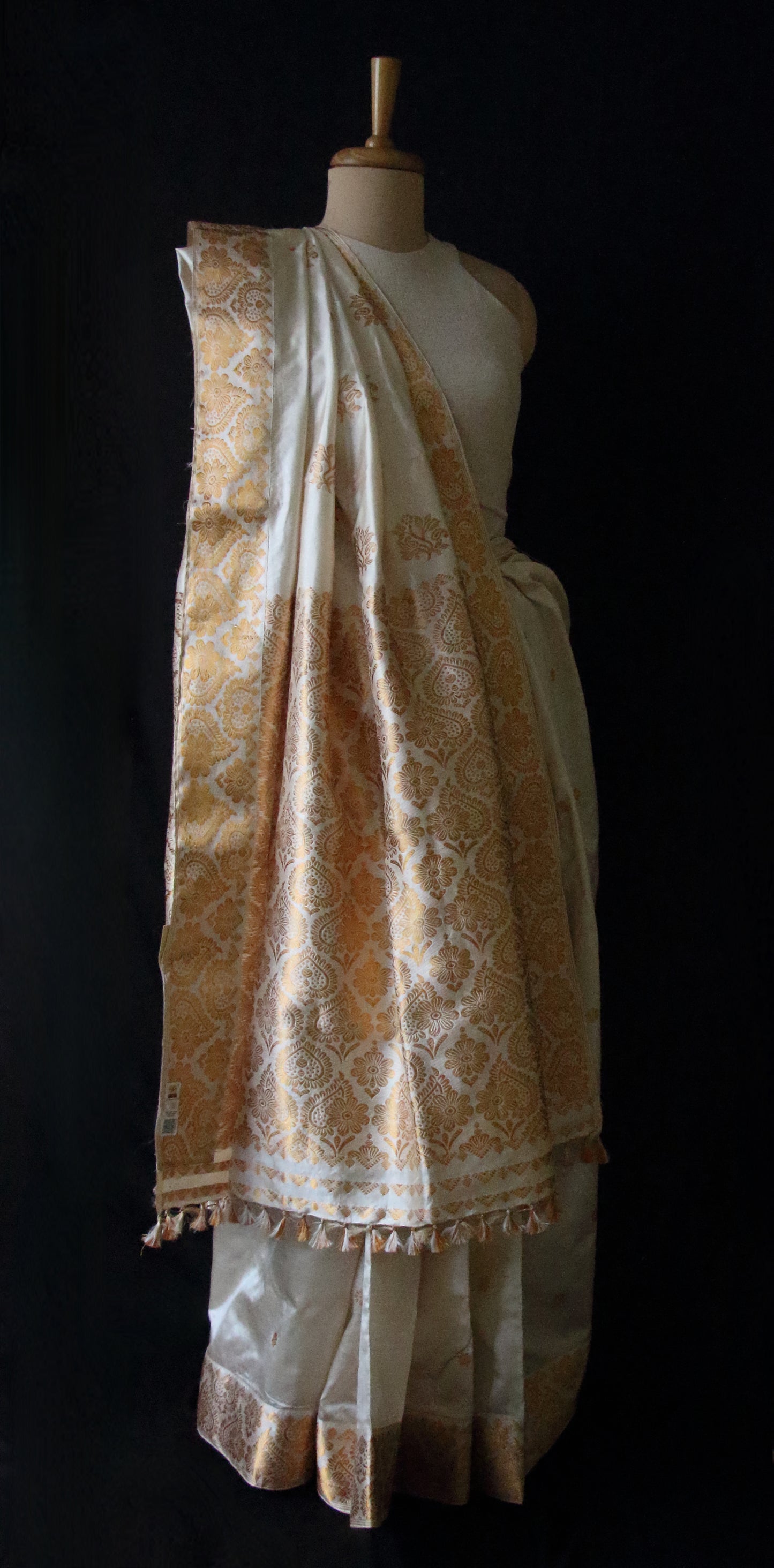 Soft Beige  With Full Zari Work Handloom Silk Saree from Assam