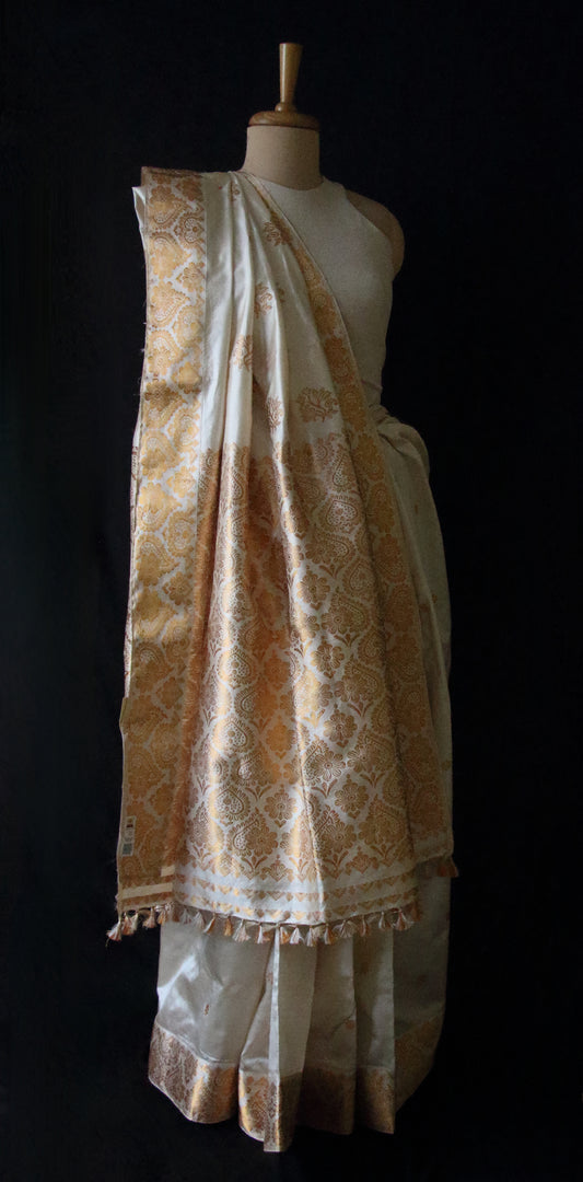 Soft Beige  With Full Zari Work Handloom Silk Saree from Assam