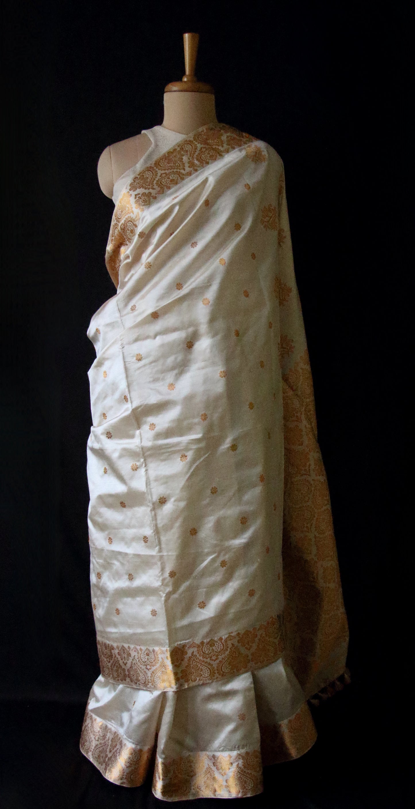 Soft Beige  With Full Zari Work Handloom Silk Saree from Assam