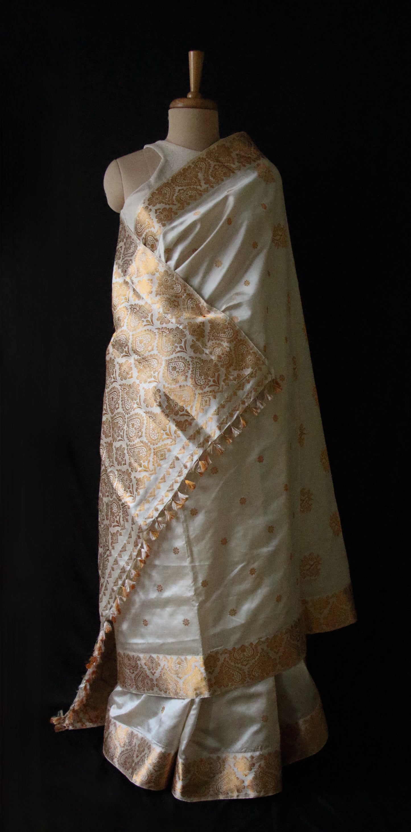 Soft Beige  With Full Zari Work Handloom Silk Saree from Assam