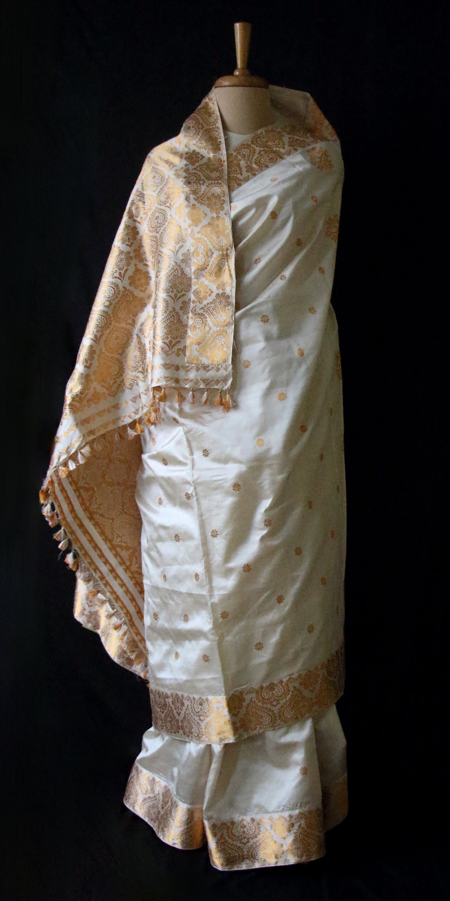 Soft Beige  With Full Zari Work Handloom Silk Saree from Assam