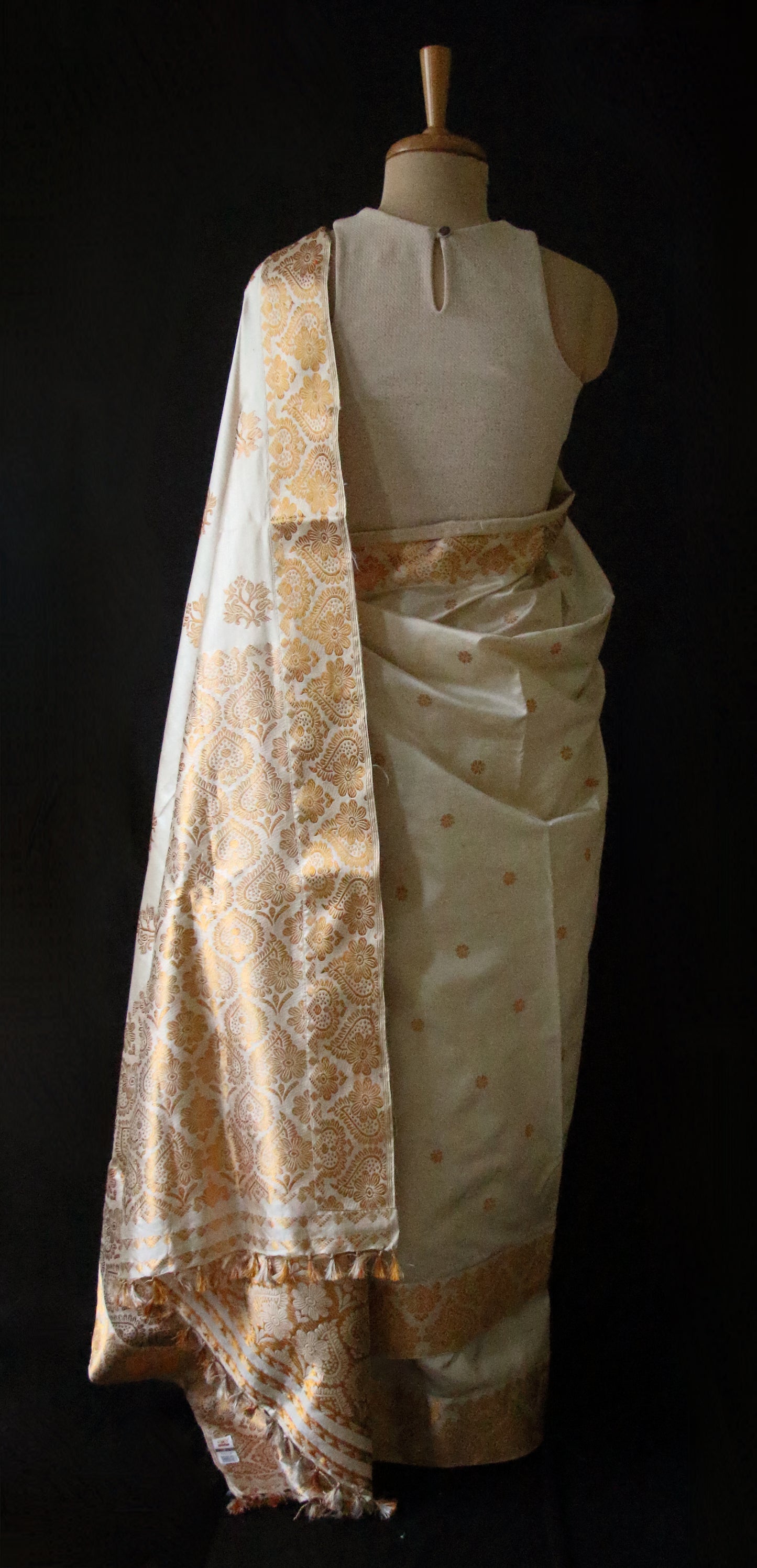 Soft Beige  With Full Zari Work Handloom Silk Saree from Assam