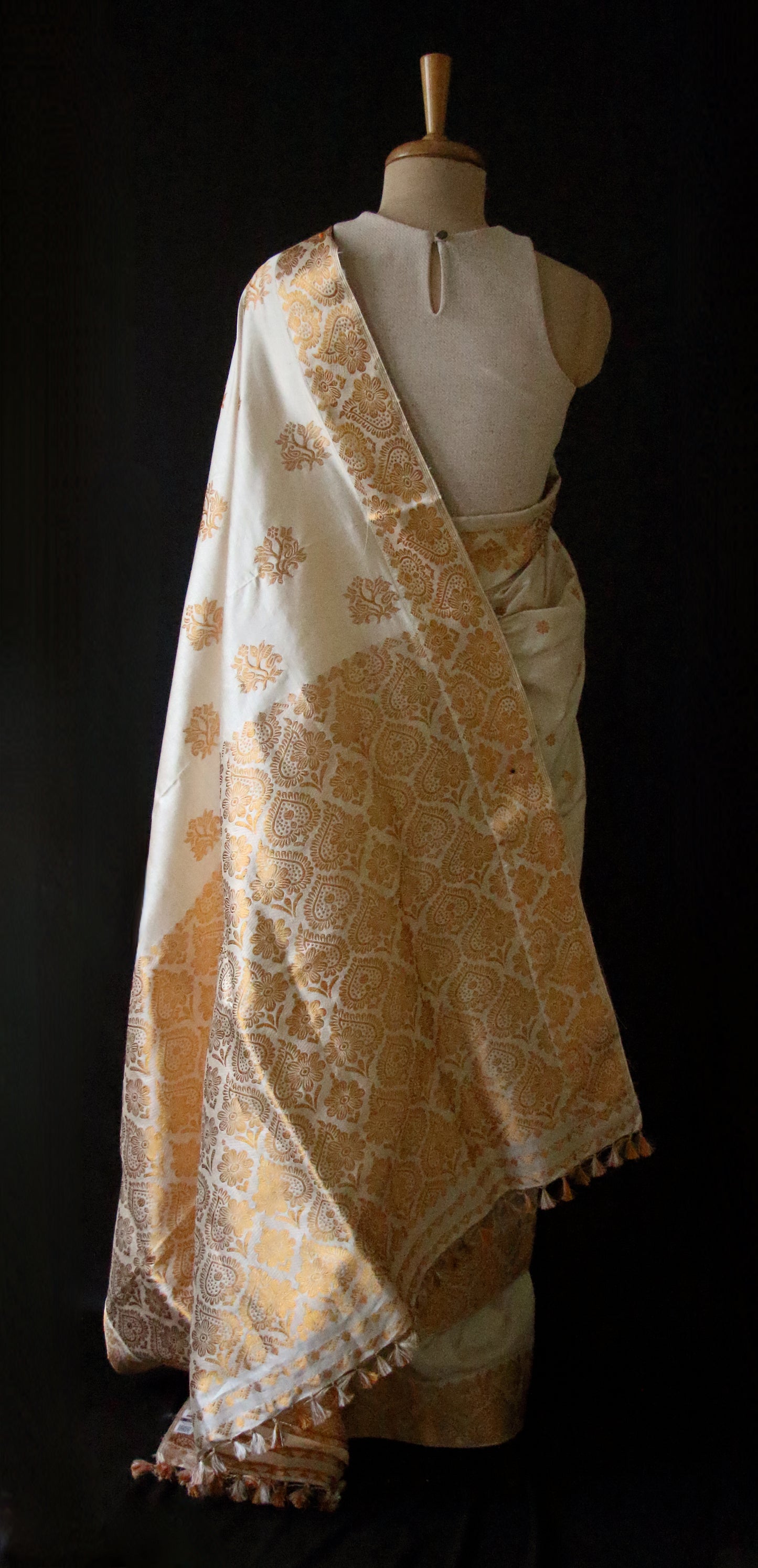 Soft Beige  With Full Zari Work Handloom Silk Saree from Assam