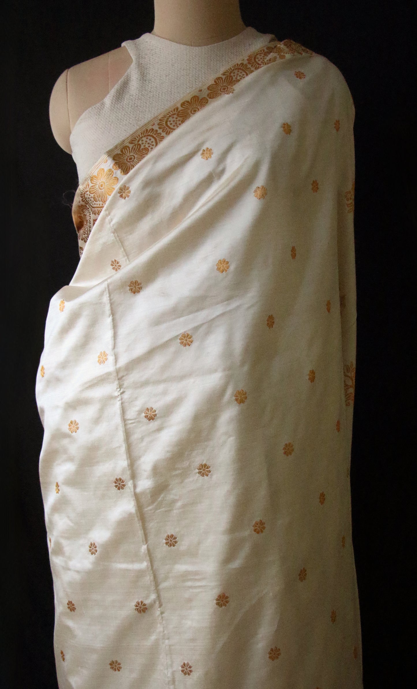 Soft Beige  With Full Zari Work Handloom Silk Saree from Assam