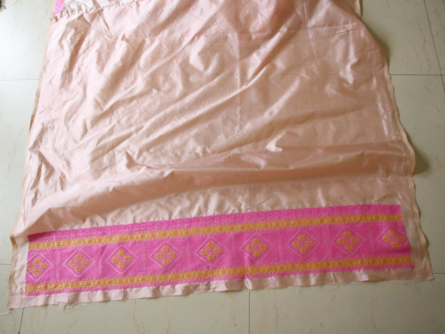 Soft Pink Peach  Colour Handloom Silk Saree from Assam