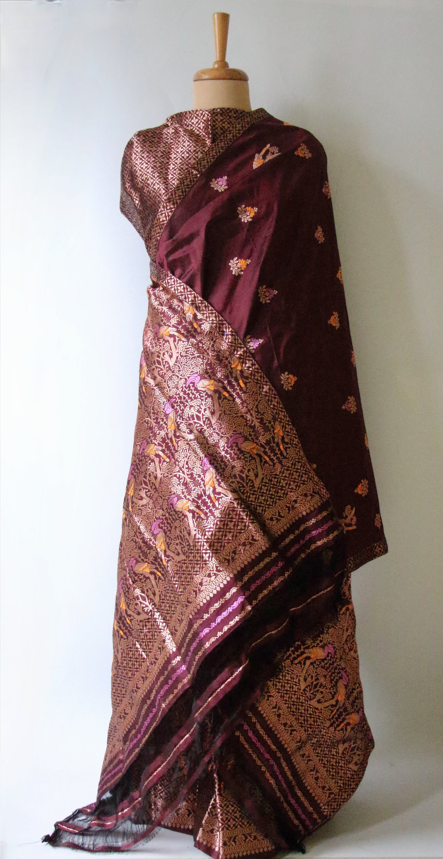 Maroon Traditional Mekhela Chador Set / Brocade Blouse from Assam
