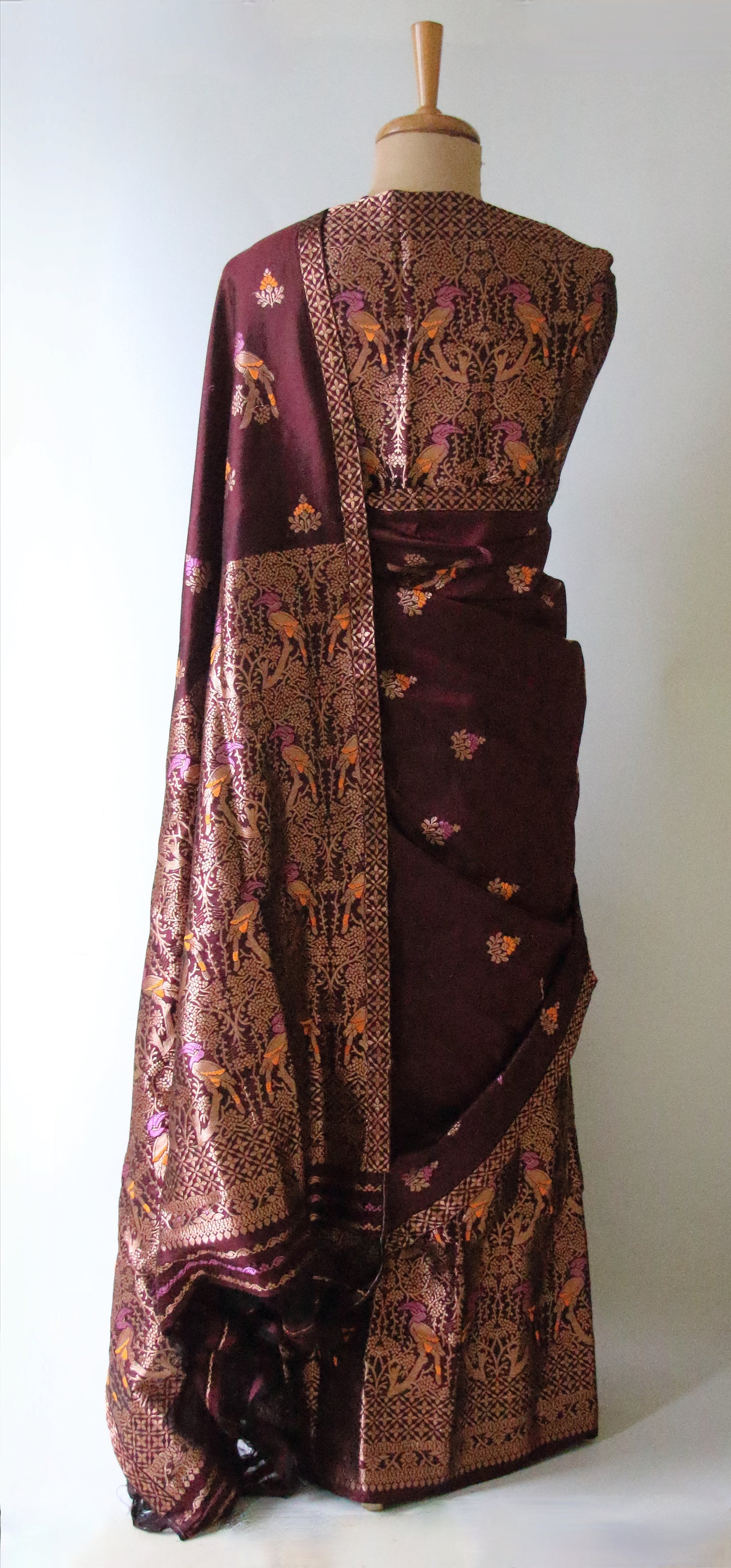 Maroon Traditional Mekhela Chador Set / Brocade Blouse from Assam