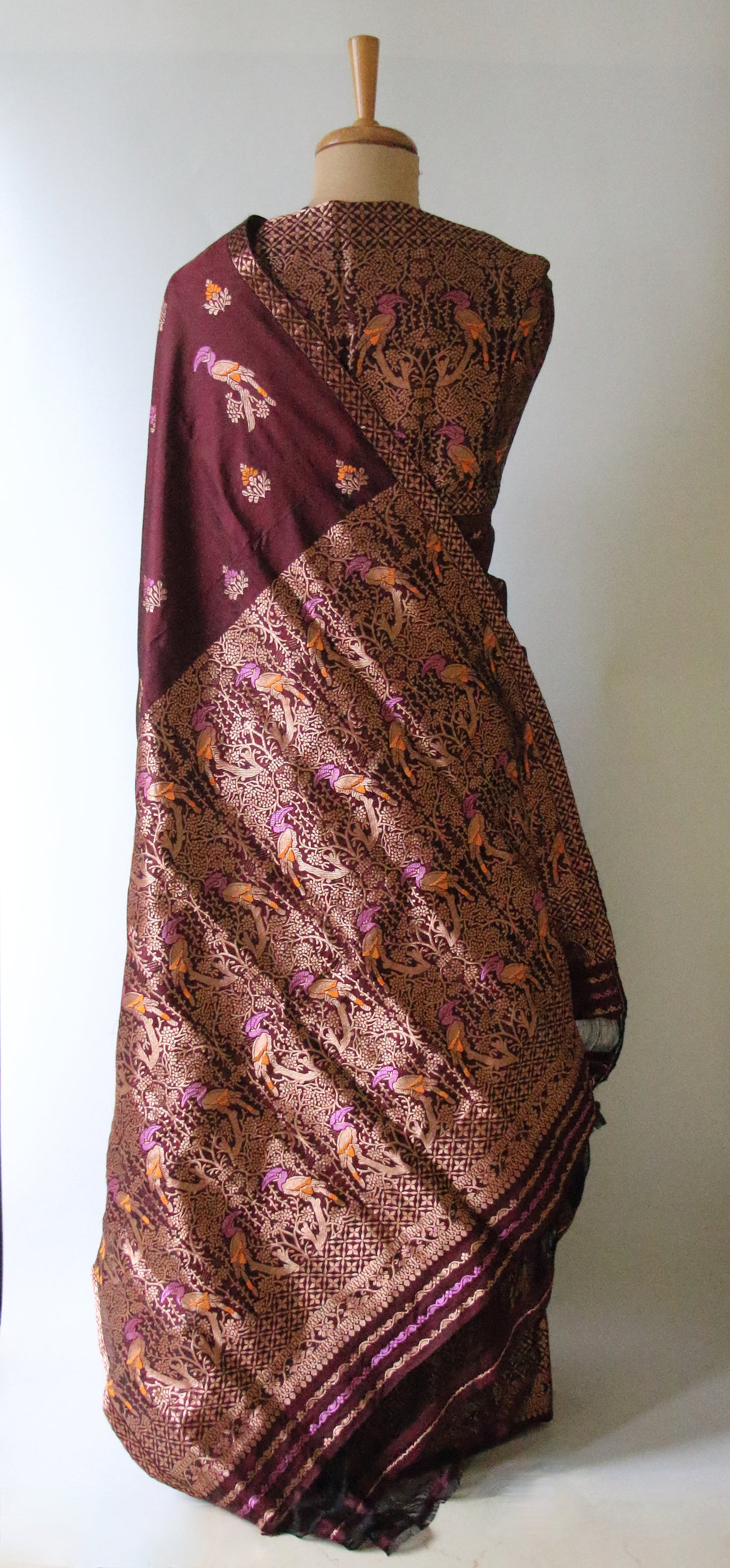Maroon Traditional Mekhela Chador Set / Brocade Blouse from Assam