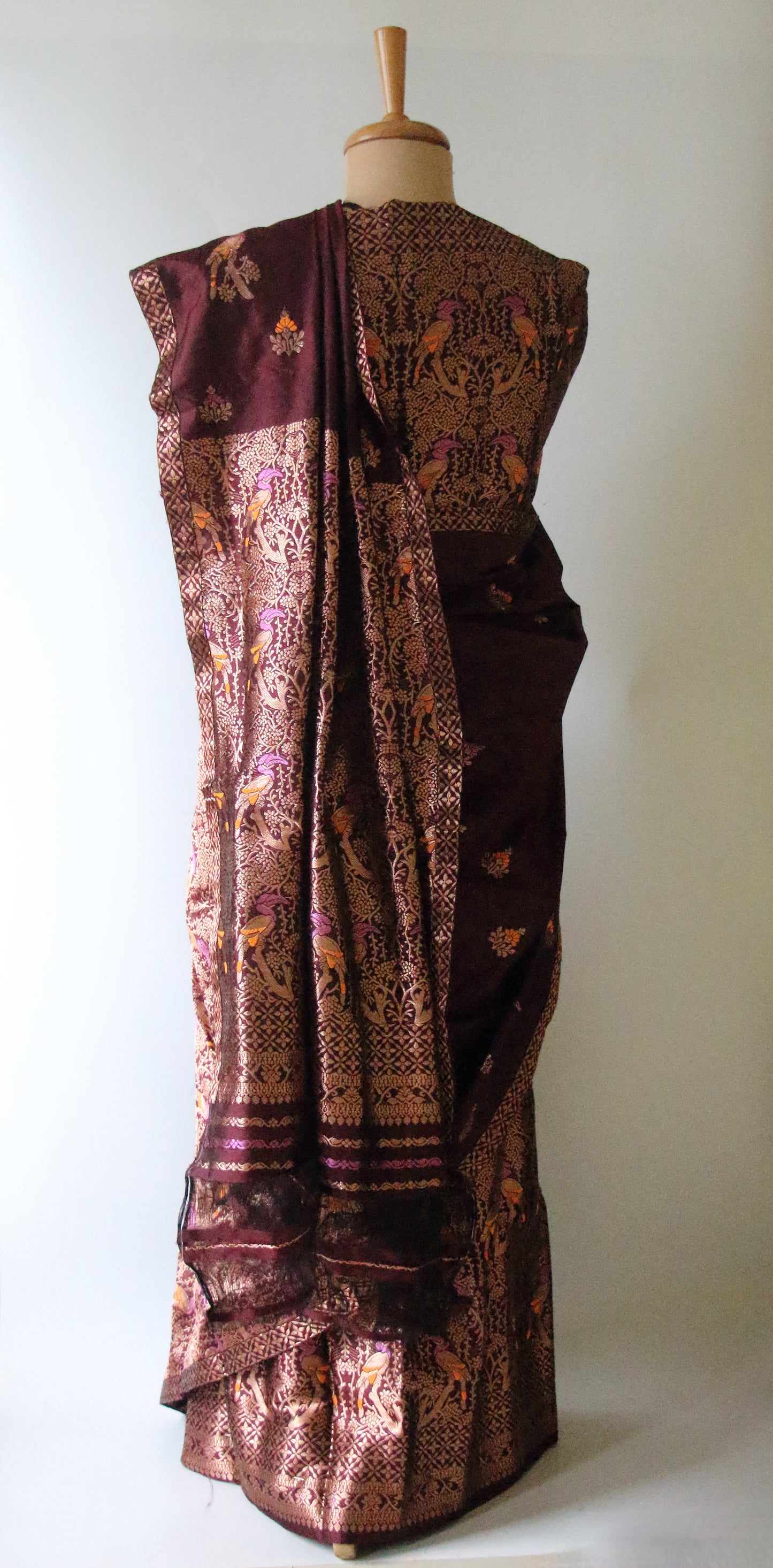 Maroon Traditional Mekhela Chador Set / Brocade Blouse from Assam