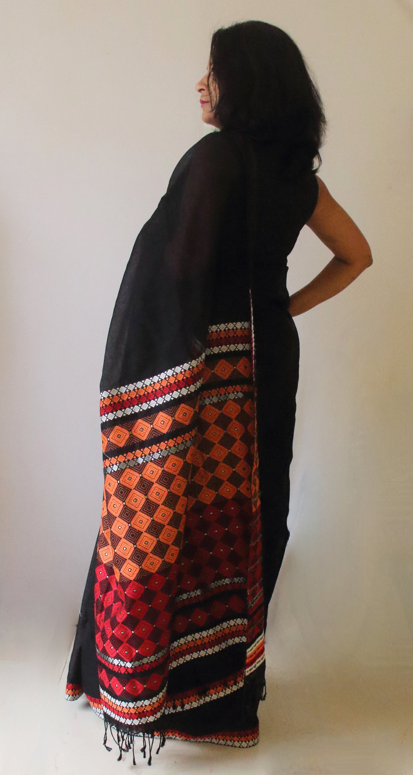 Black Handloom Cotton Silk Saree from Assam