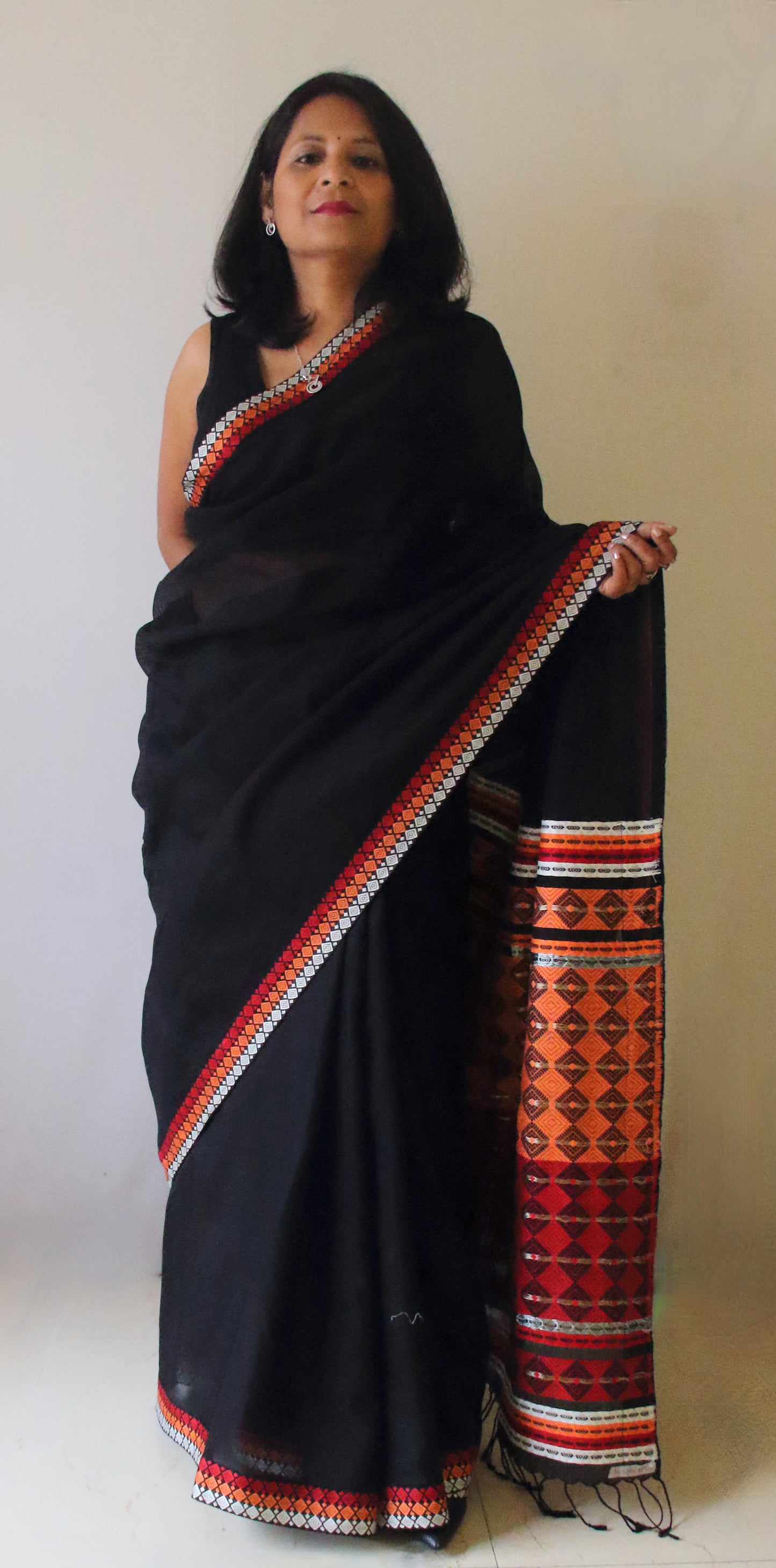 Black Handloom Cotton Silk Saree from Assam