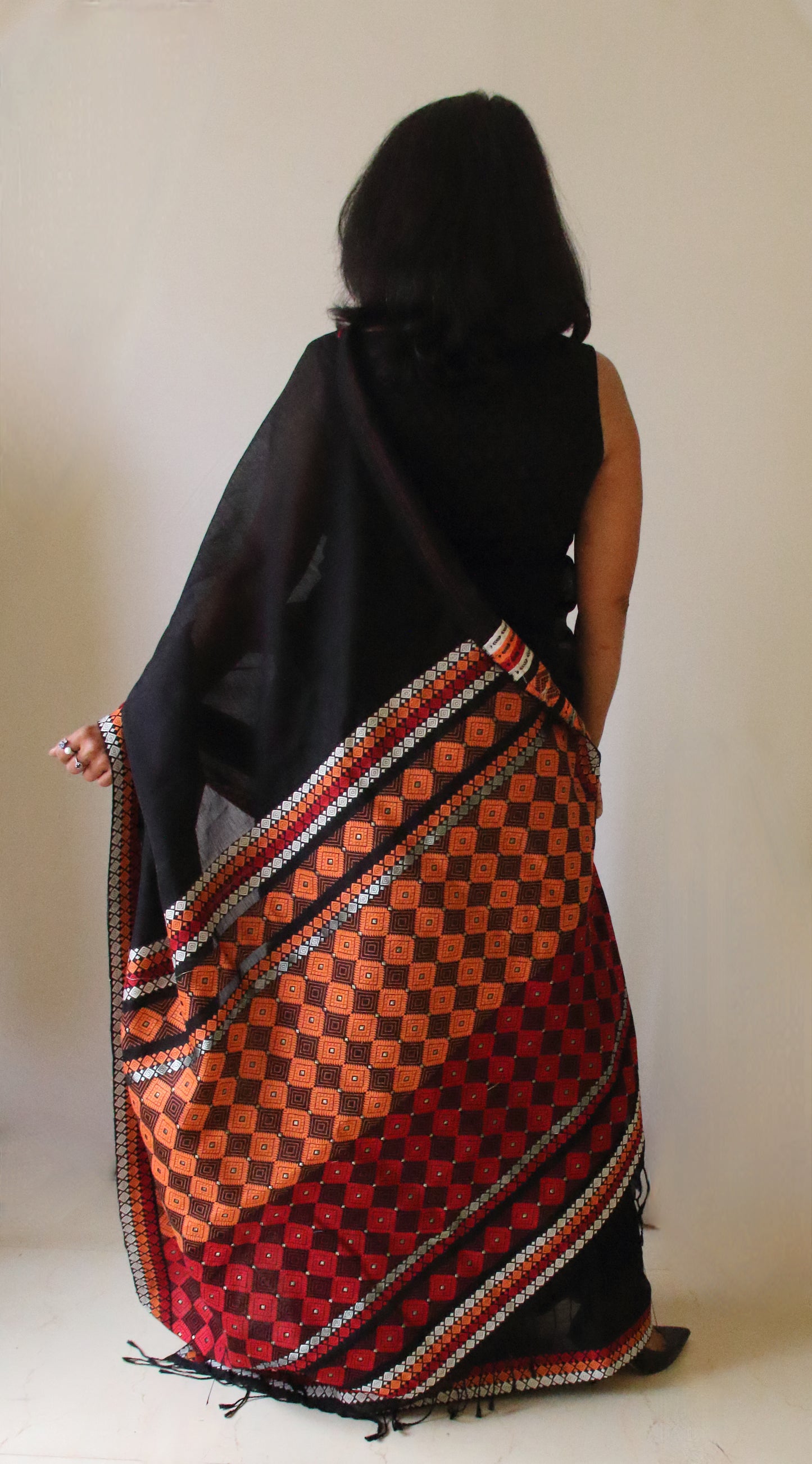 Black Handloom Cotton Silk Saree from Assam