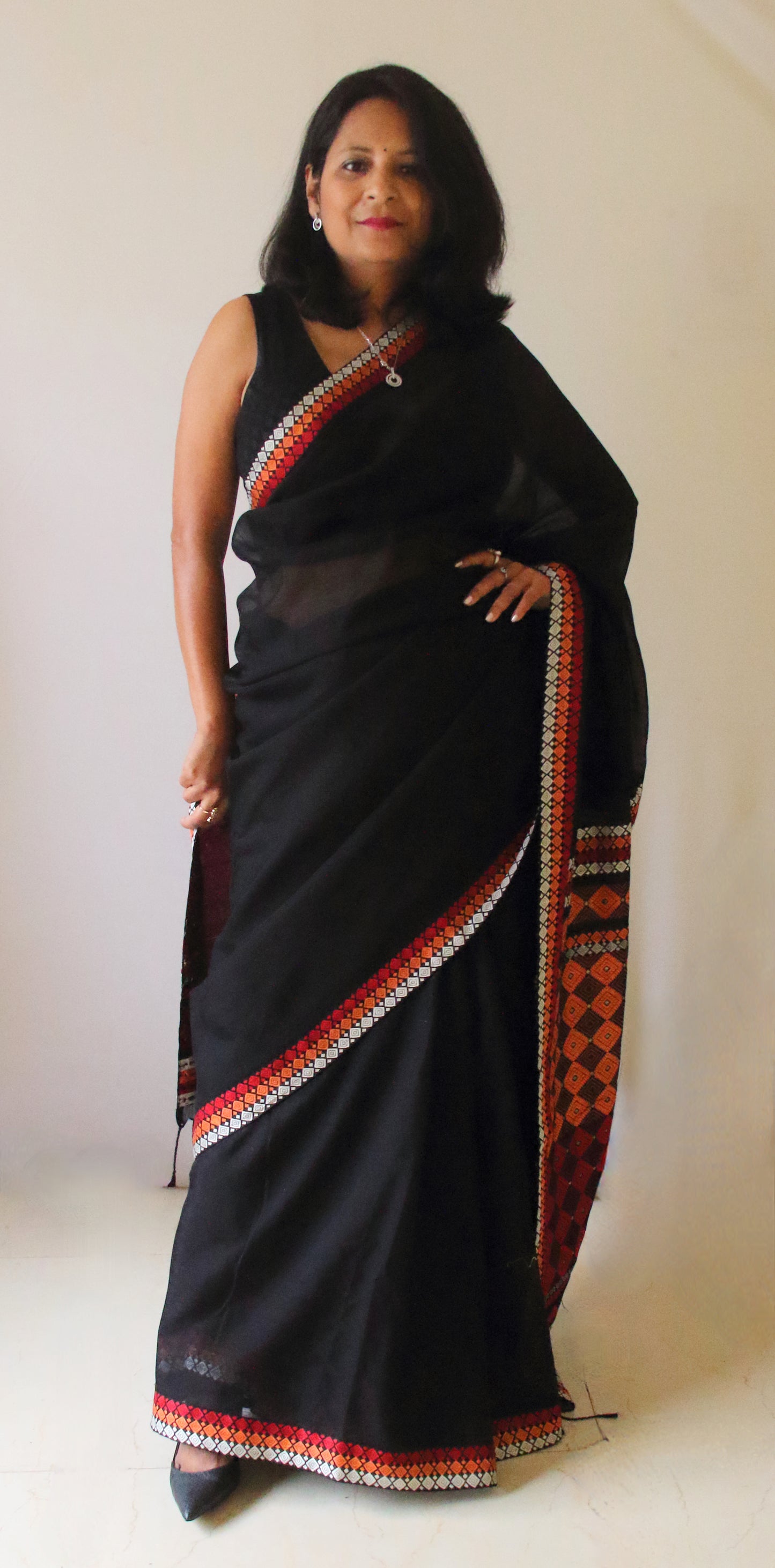 Black Handloom Cotton Silk Saree from Assam