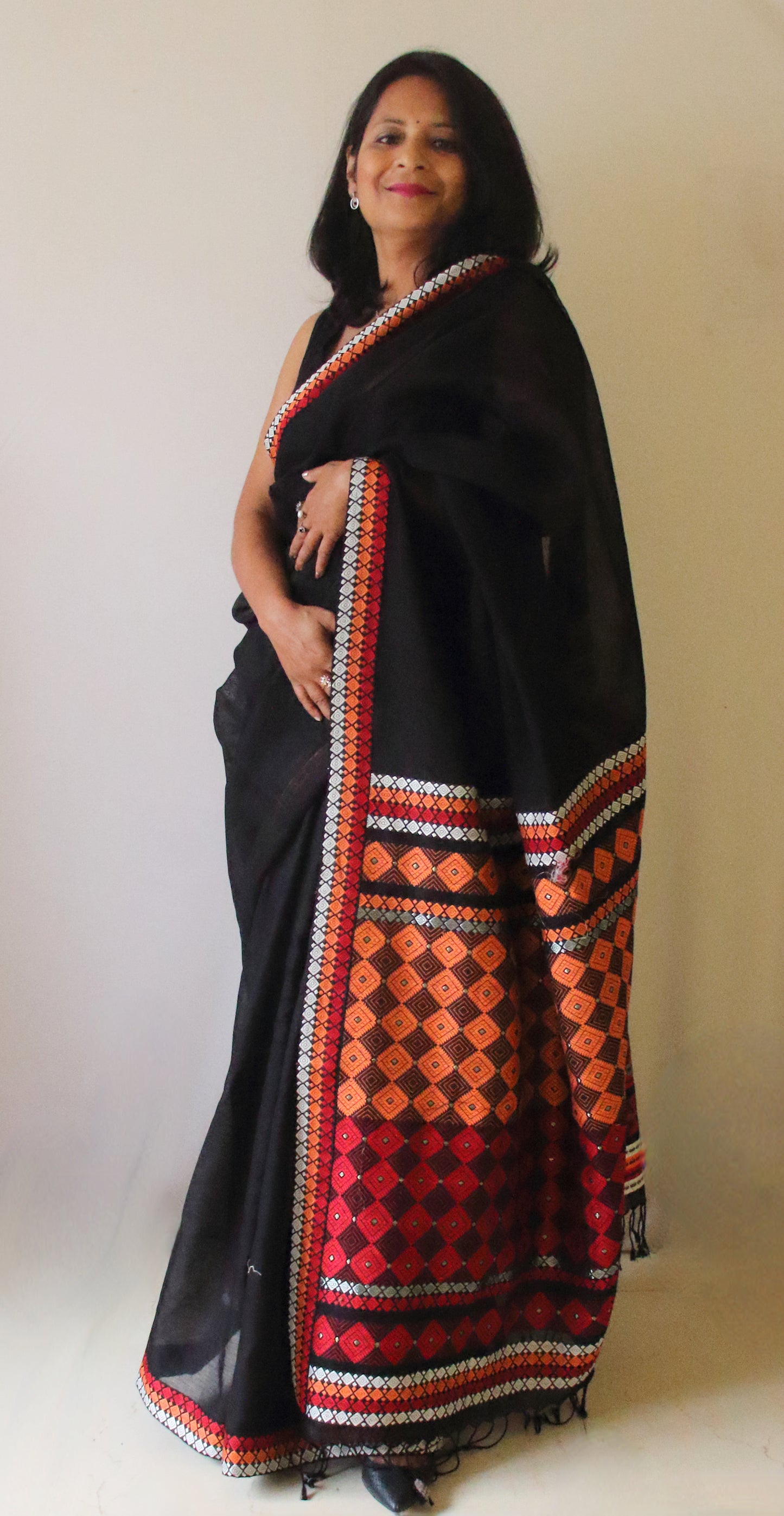 Black Handloom Cotton Silk Saree from Assam