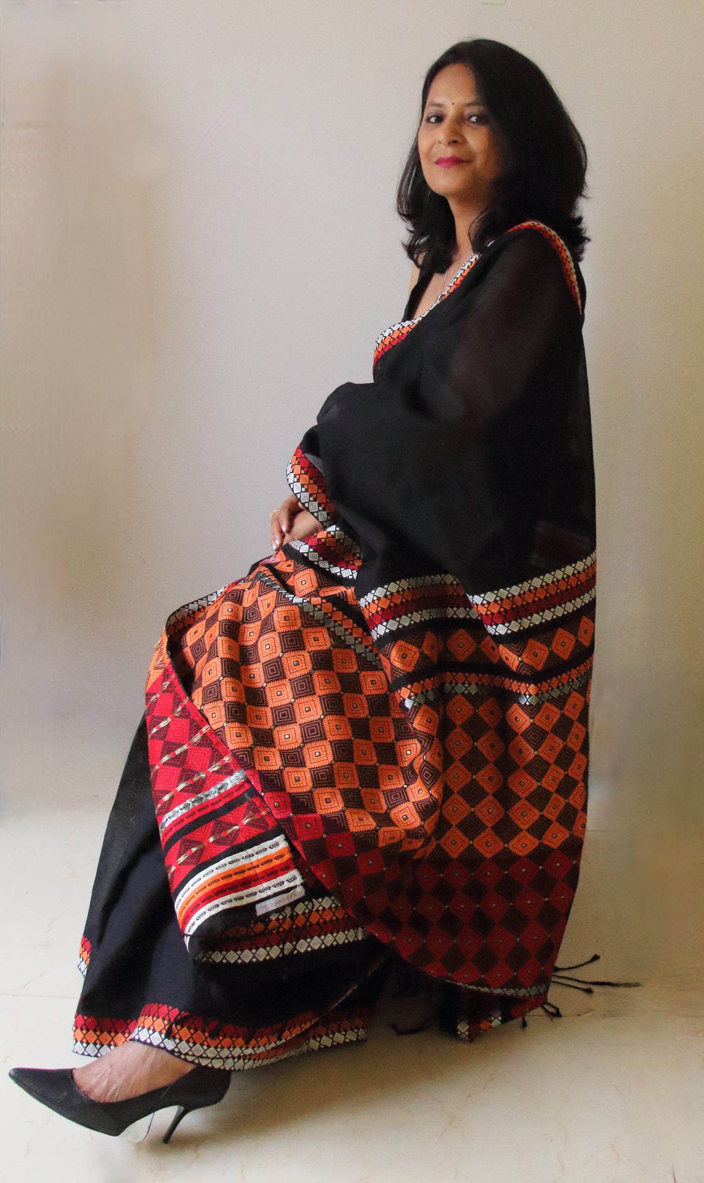 Black Handloom Cotton Silk Saree from Assam