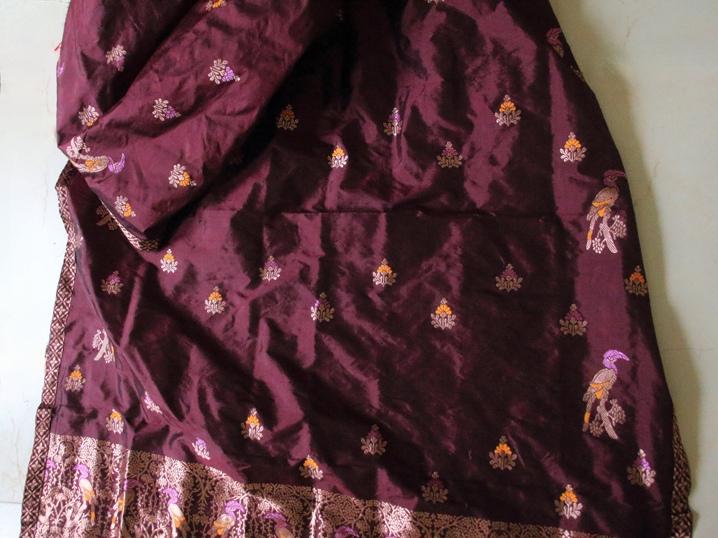 Maroon Traditional Mekhela Chador Set / Brocade Blouse from Assam