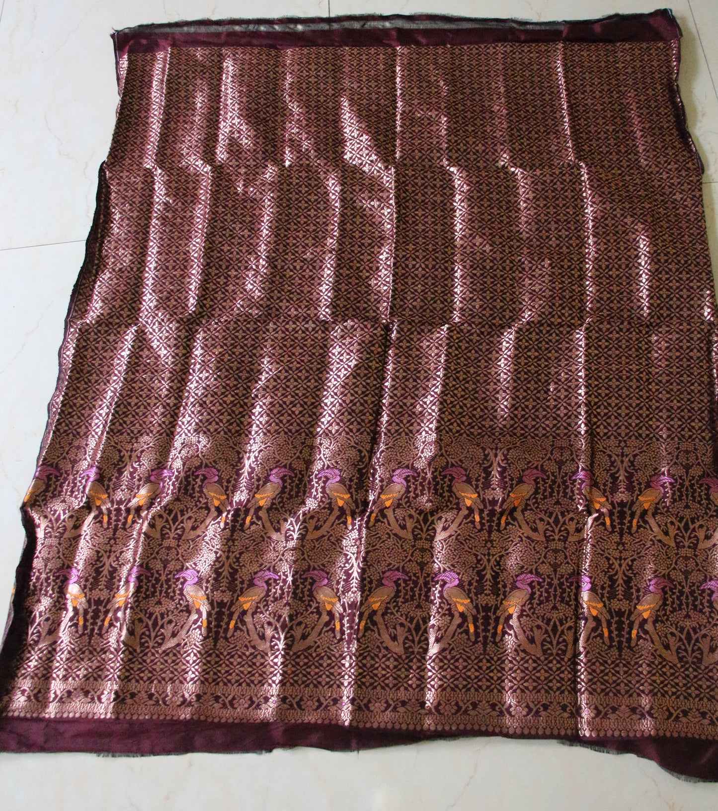 Maroon Traditional Mekhela Chador Set / Brocade Blouse from Assam