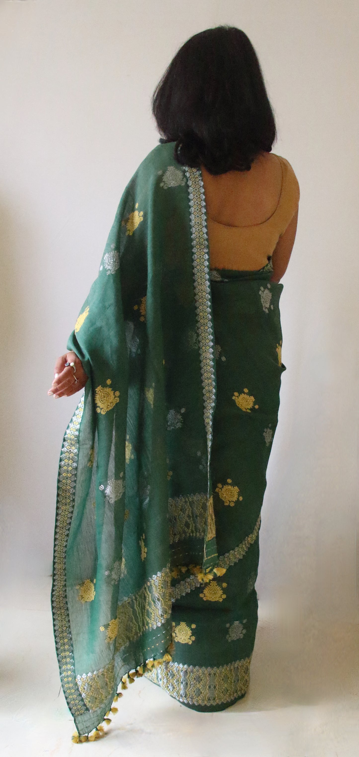 Green Cotton Silk  Mekhela Chador Set from Assam