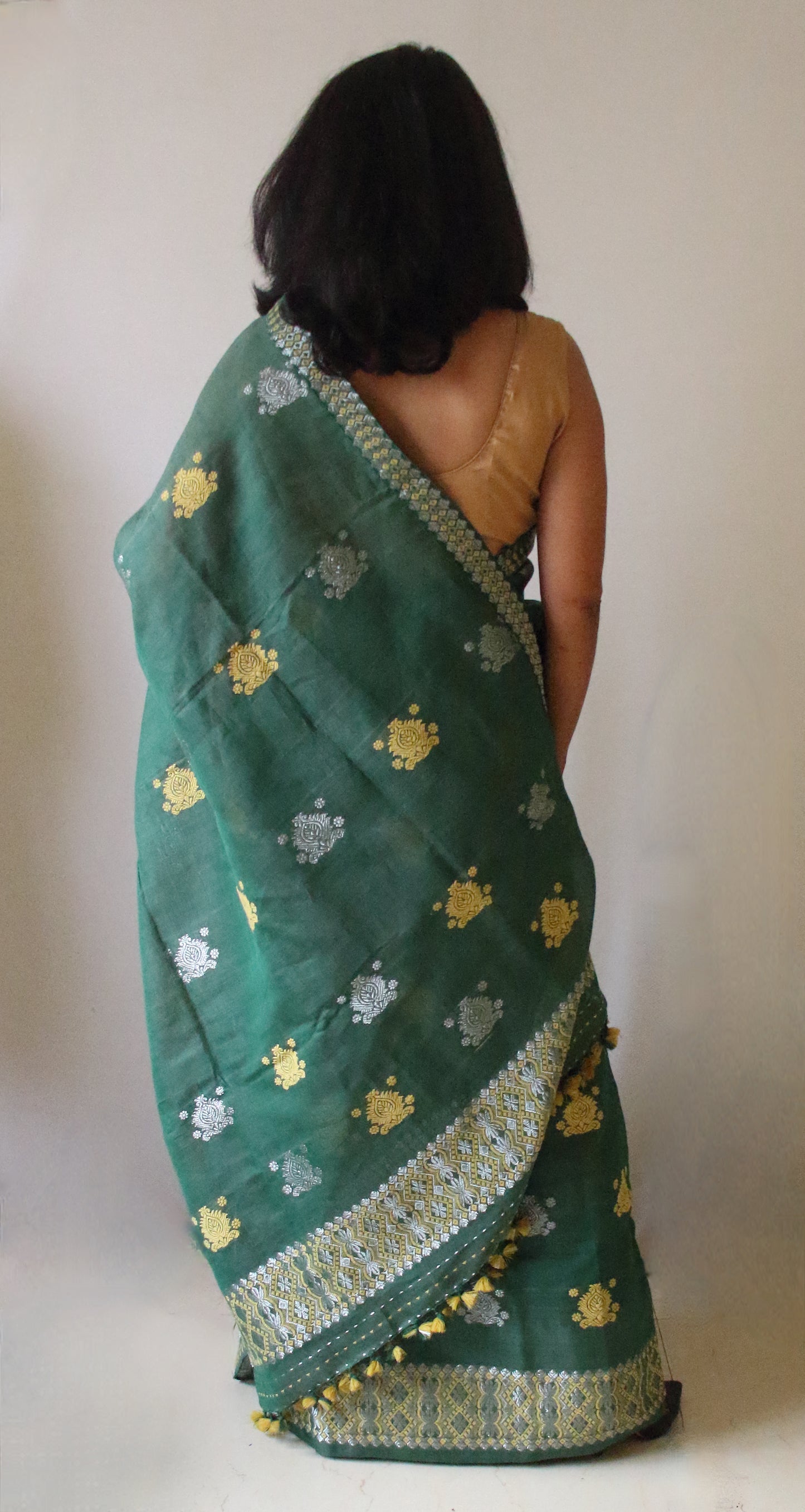 Green Cotton Silk  Mekhela Chador Set from Assam