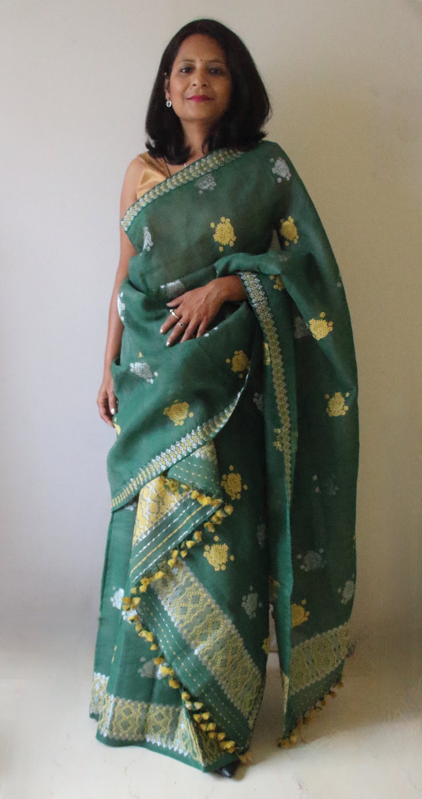 Green Cotton Silk  Mekhela Chador Set from Assam