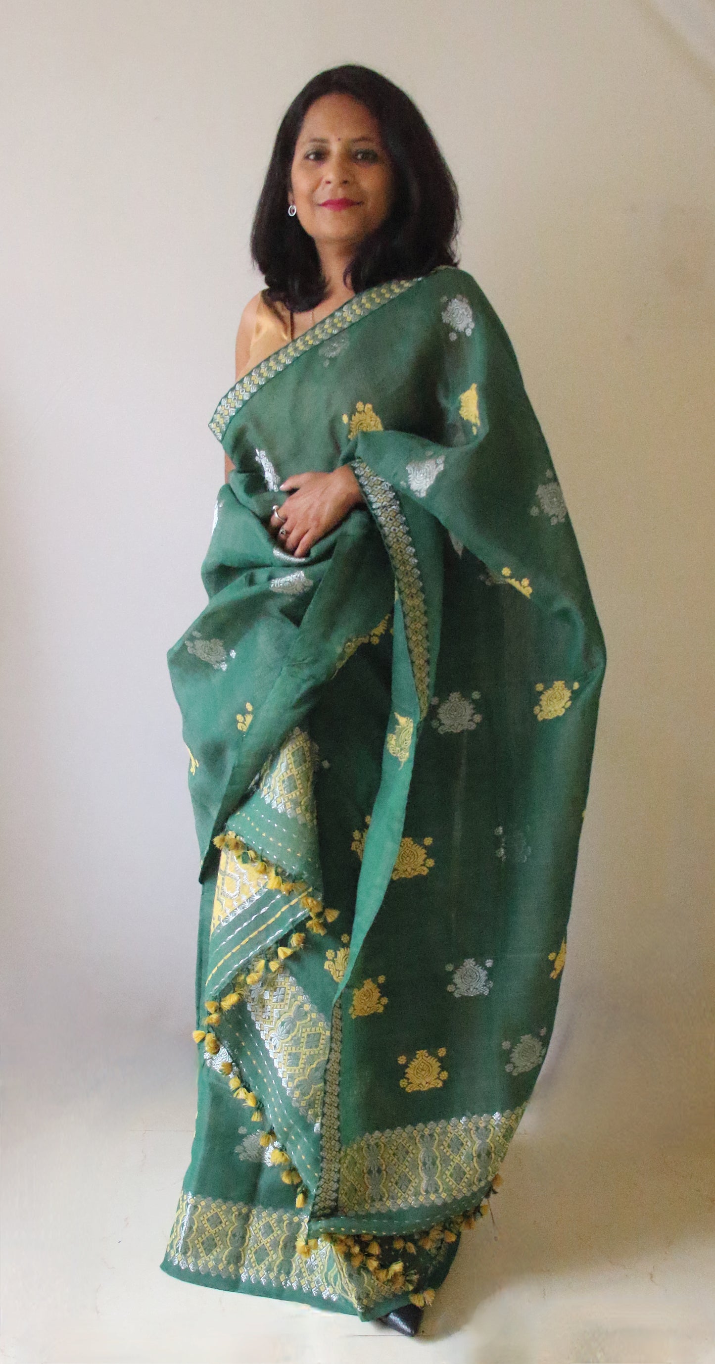 Green Cotton Silk  Mekhela Chador Set from Assam