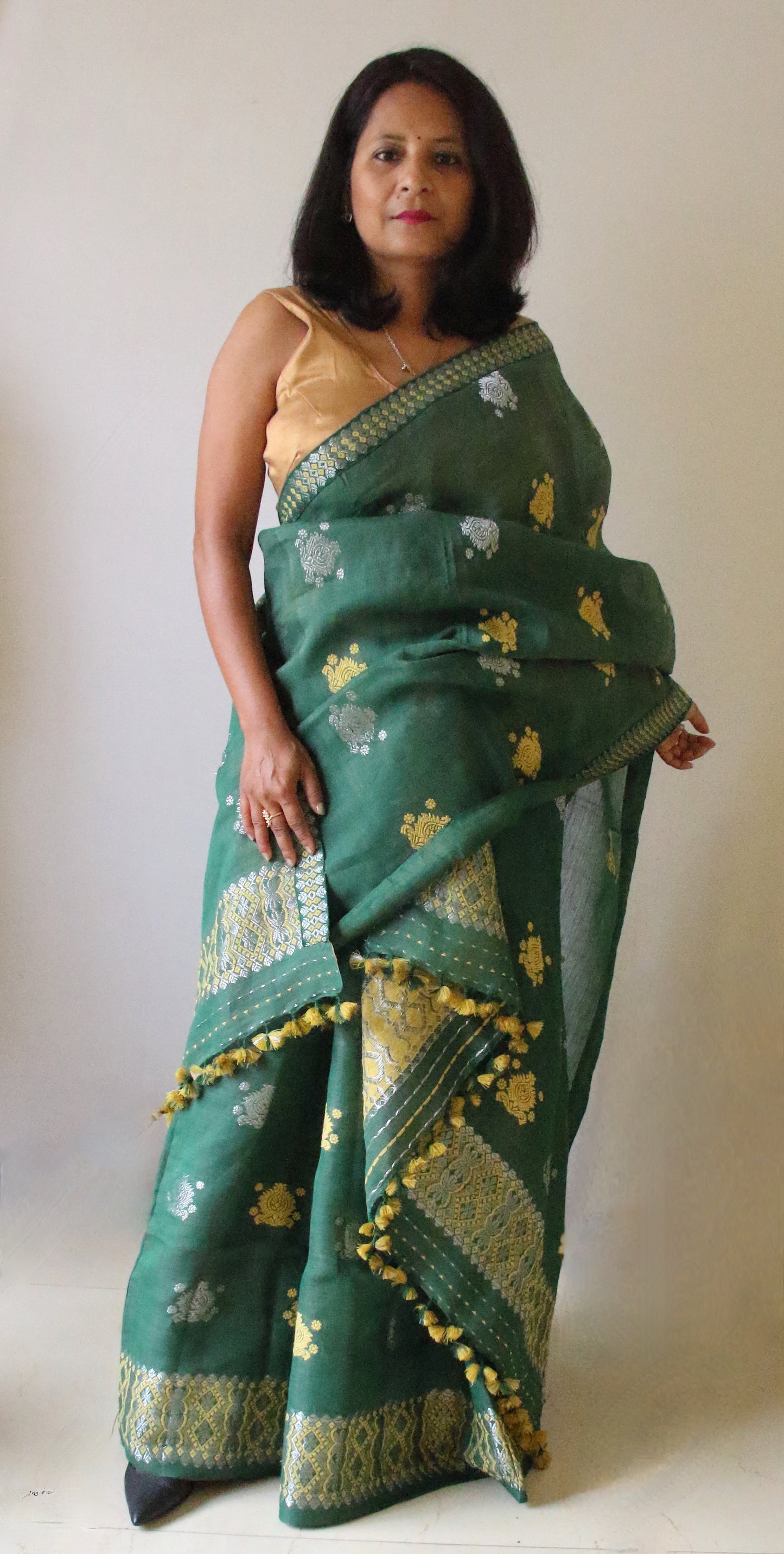 Green Cotton Silk  Mekhela Chador Set from Assam