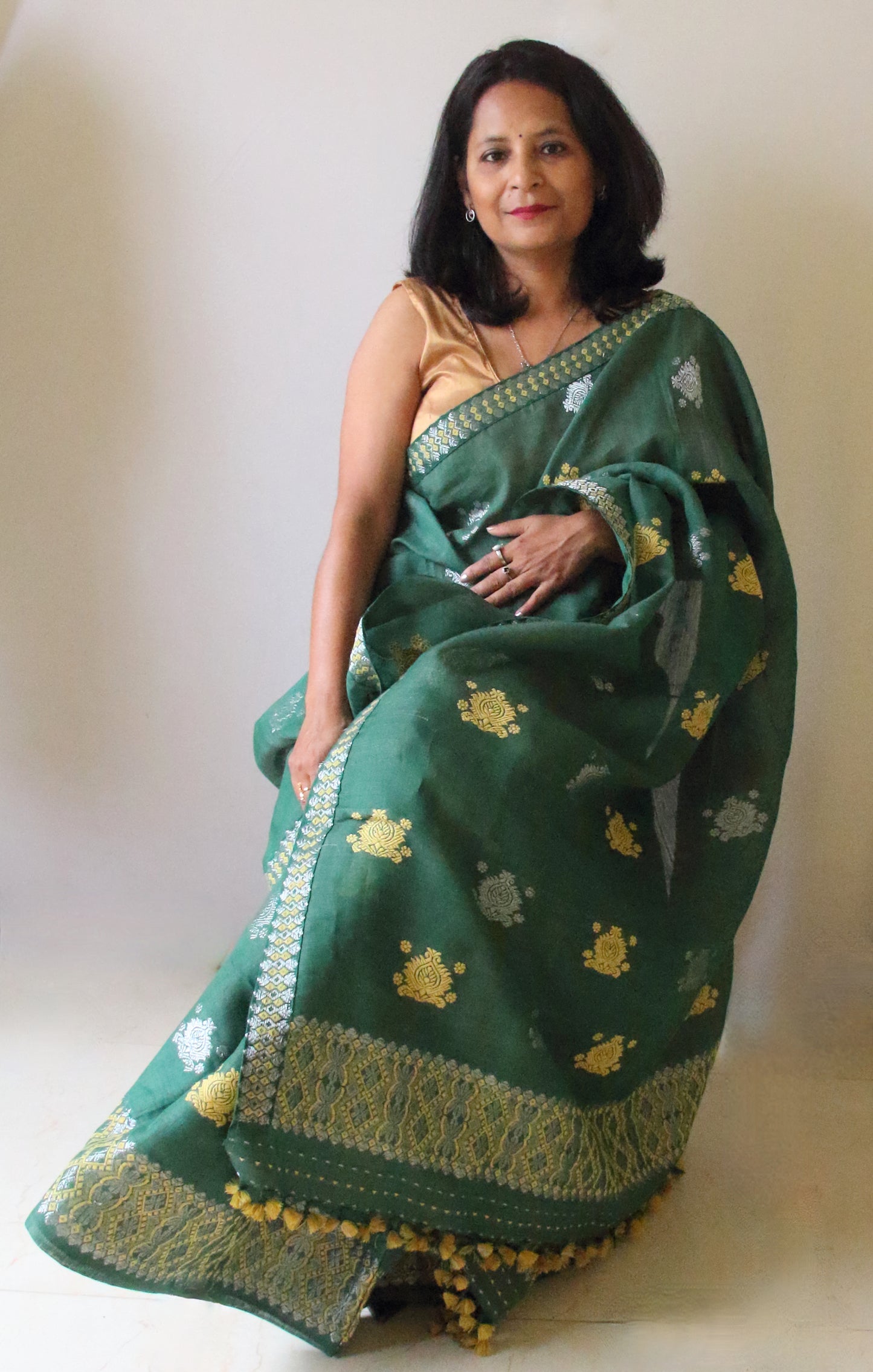 Green Cotton Silk  Mekhela Chador Set from Assam