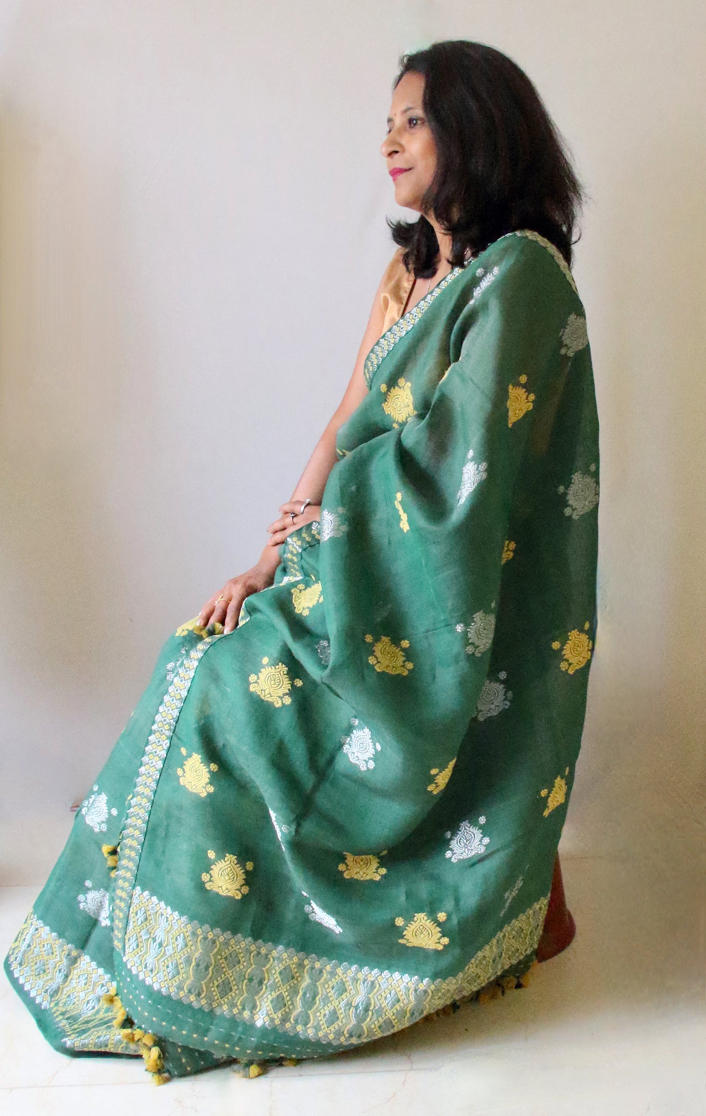 Green Cotton Silk  Mekhela Chador Set from Assam