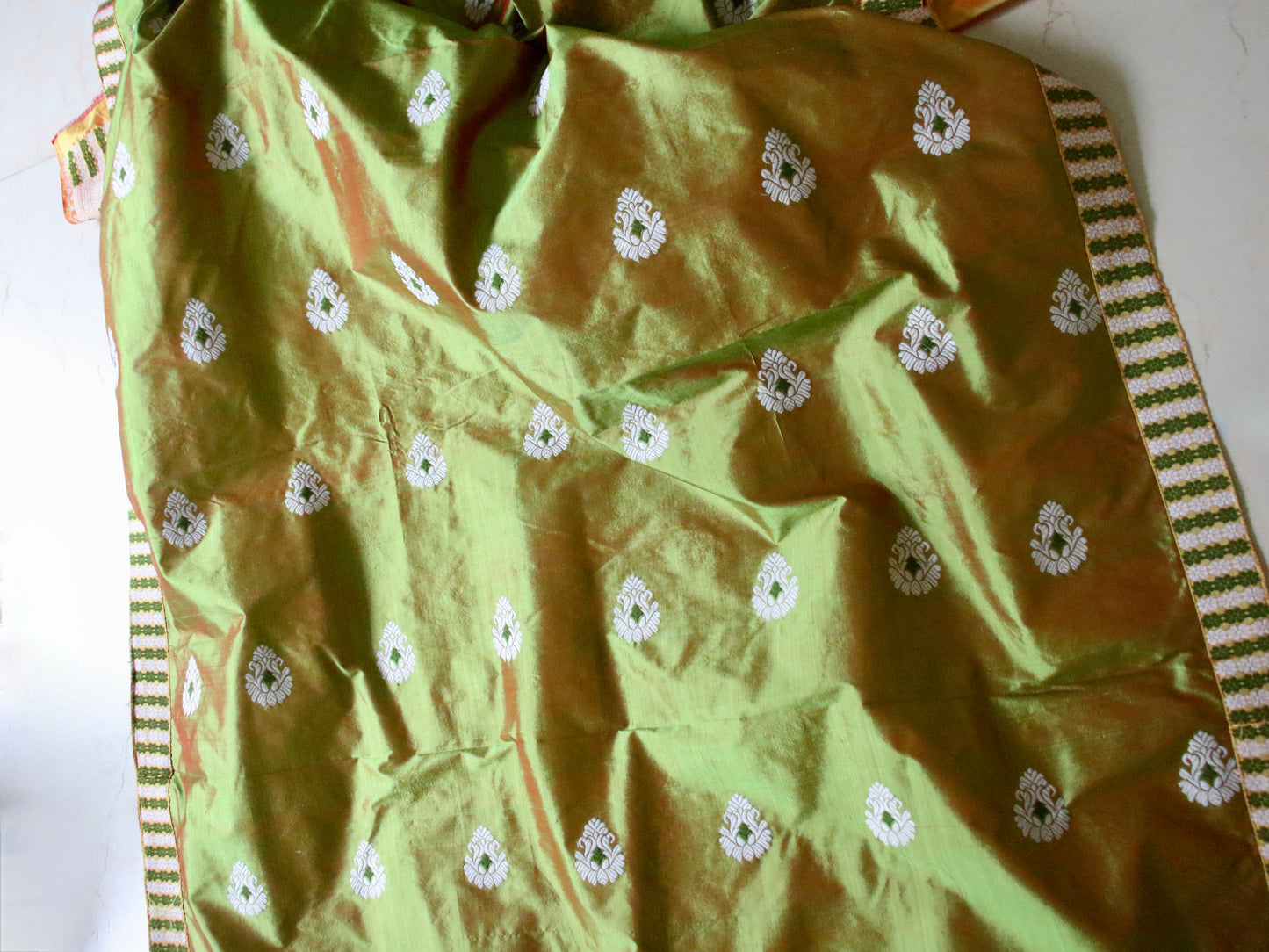 Two Tone Green Colour Handloom Mulberry Silk Saree from Assam