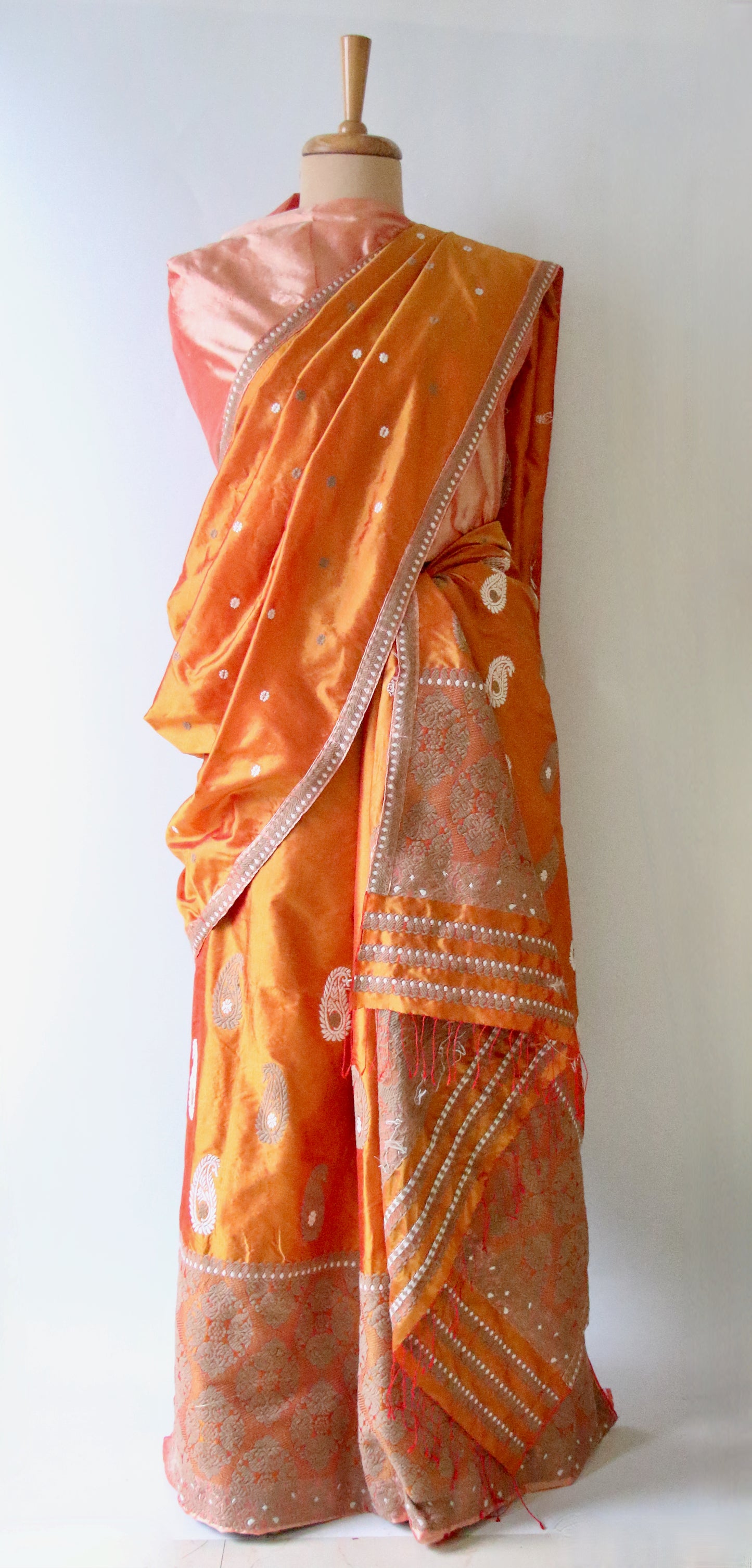 Orange Handloom Mulberry Silk Mekhla Chador Set