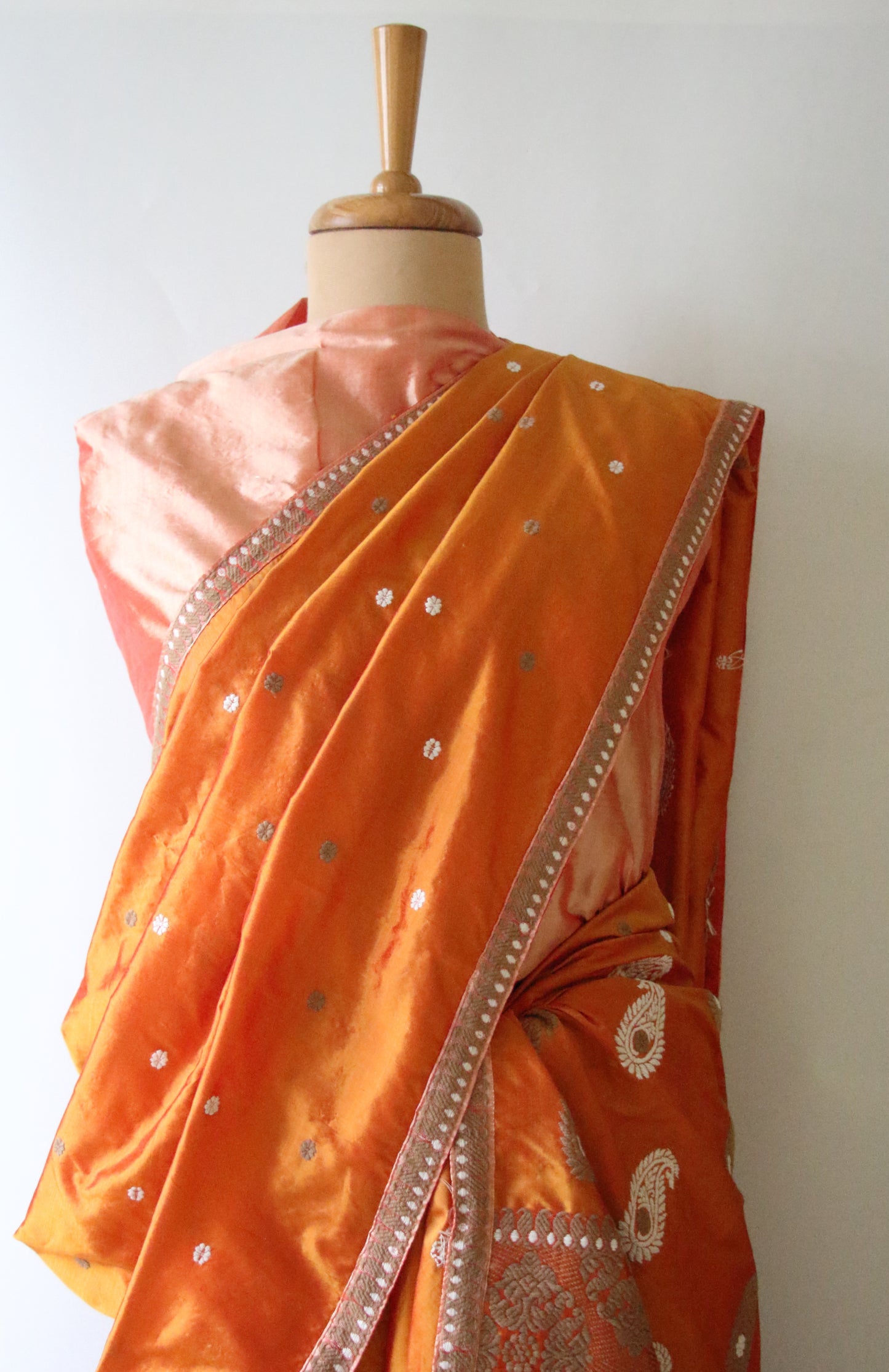 Orange Handloom Mulberry Silk Mekhla Chador Set