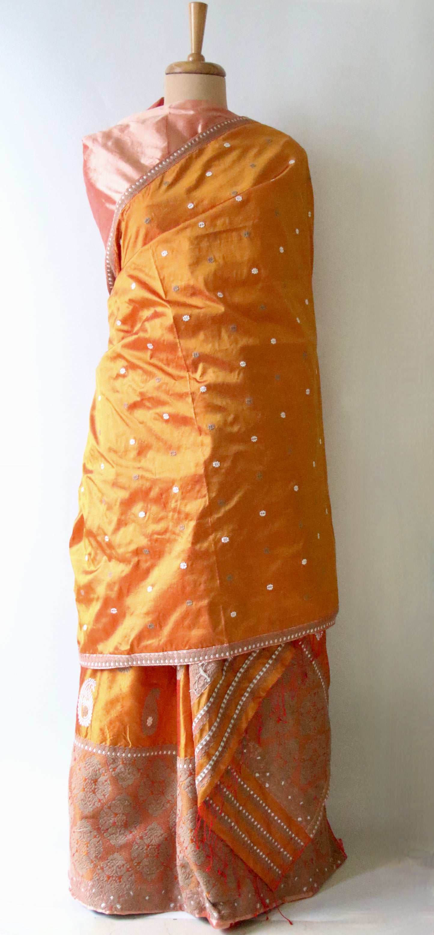 Orange Handloom Mulberry Silk Mekhla Chador Set