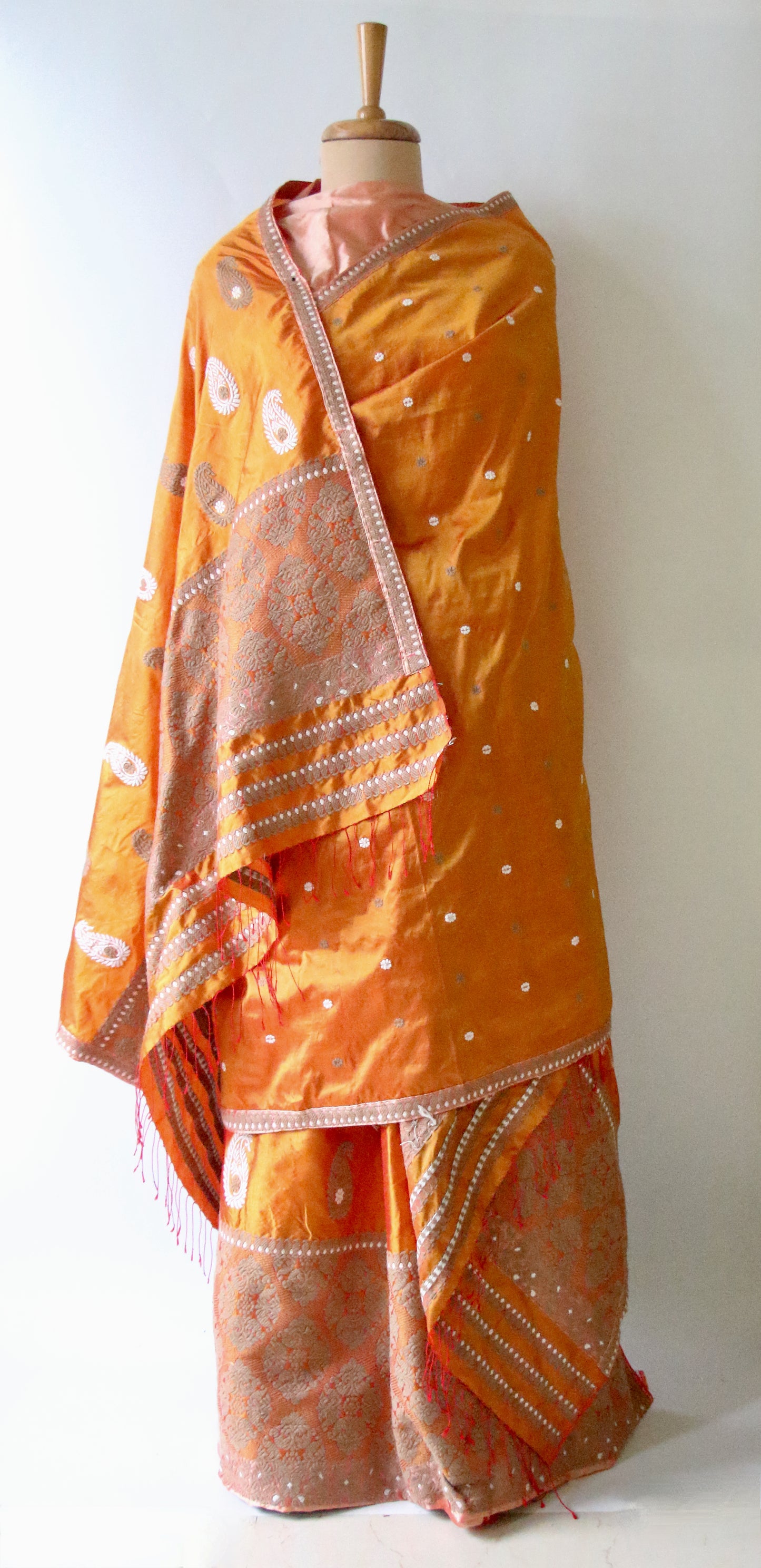 Orange Handloom Mulberry Silk Mekhla Chador Set