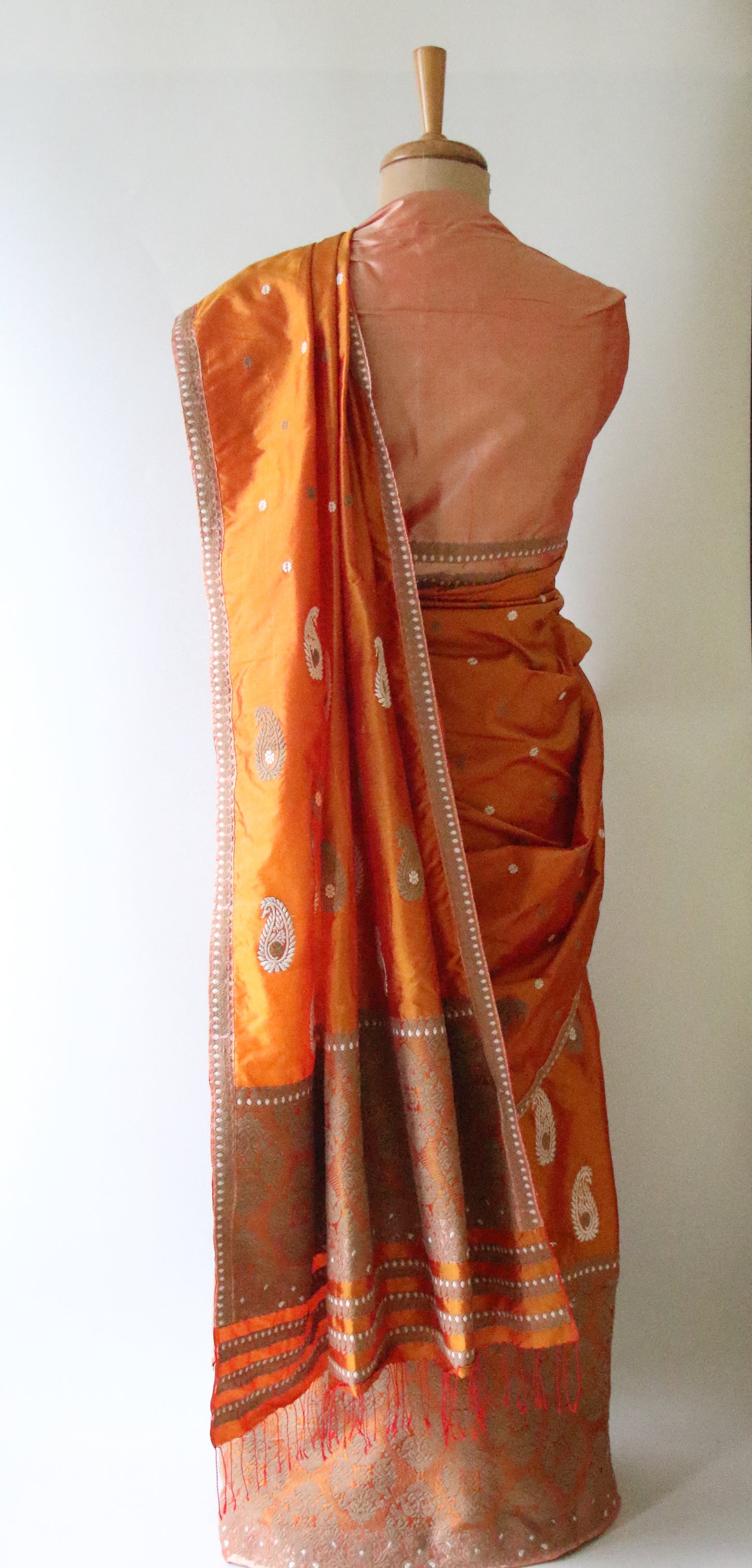 Orange Handloom Mulberry Silk Mekhla Chador Set
