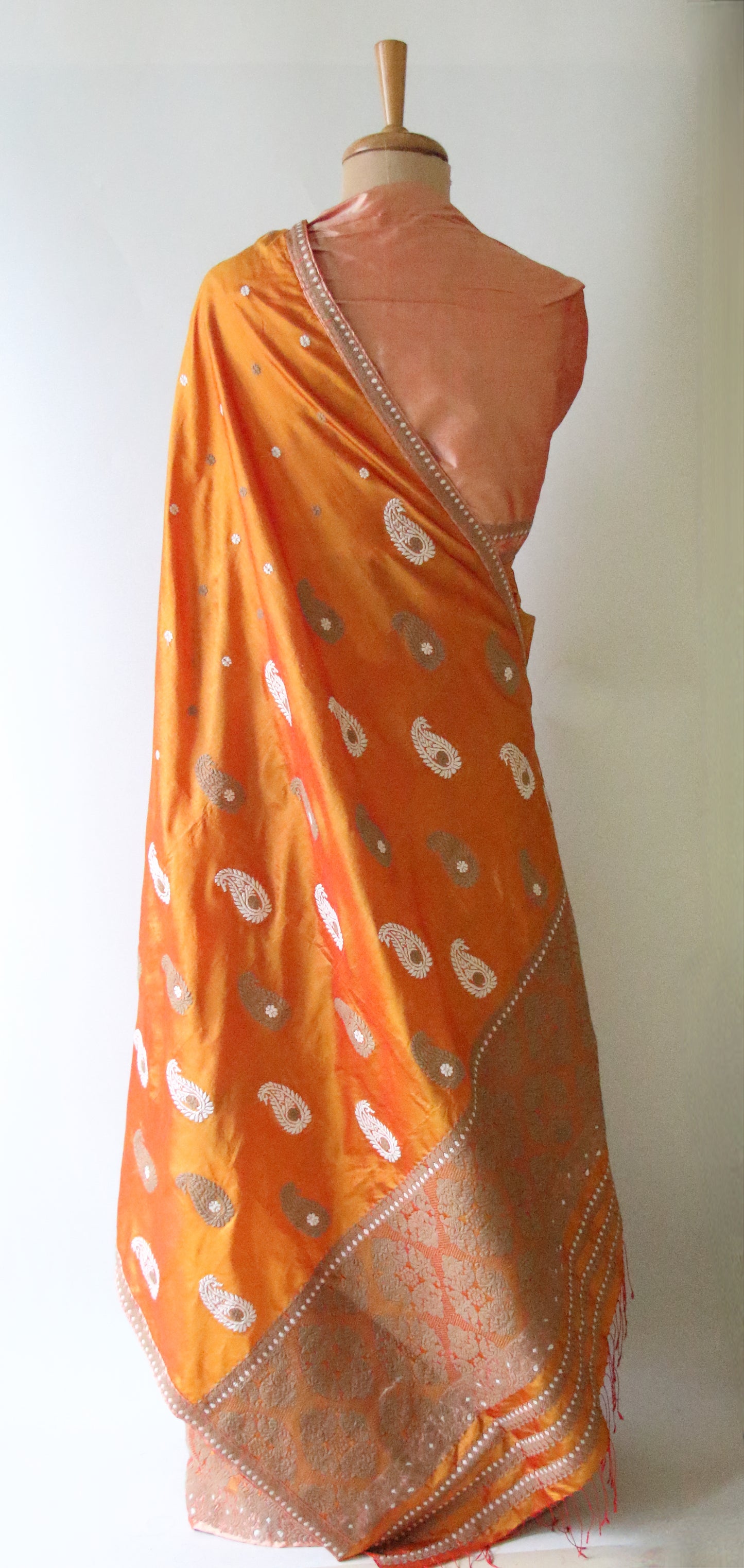 Orange Handloom Mulberry Silk Mekhla Chador Set