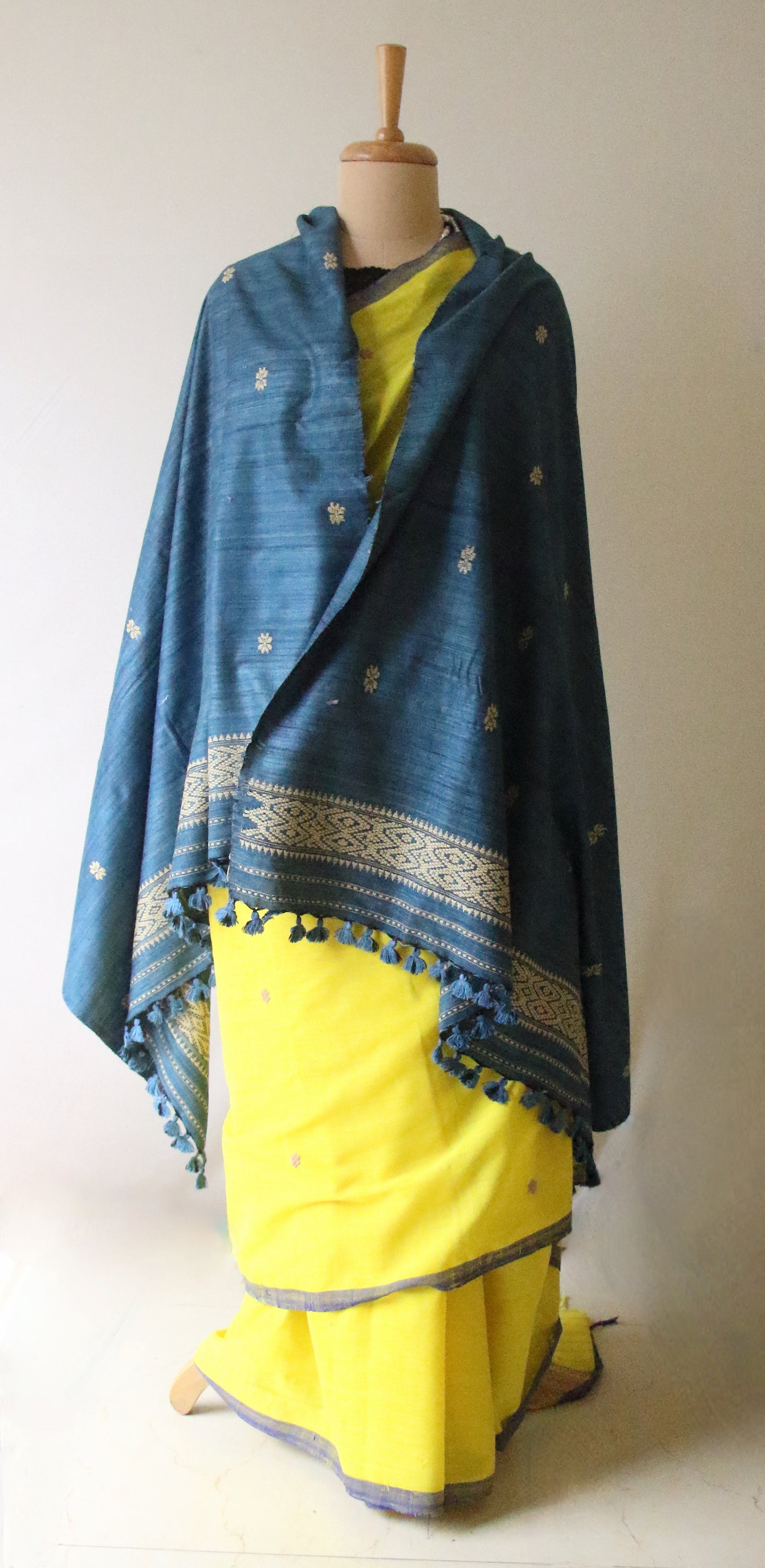 Handwoven Indigo Natural Dyed Hand Spun Eri Silk Stole / Shawl From Assam , India